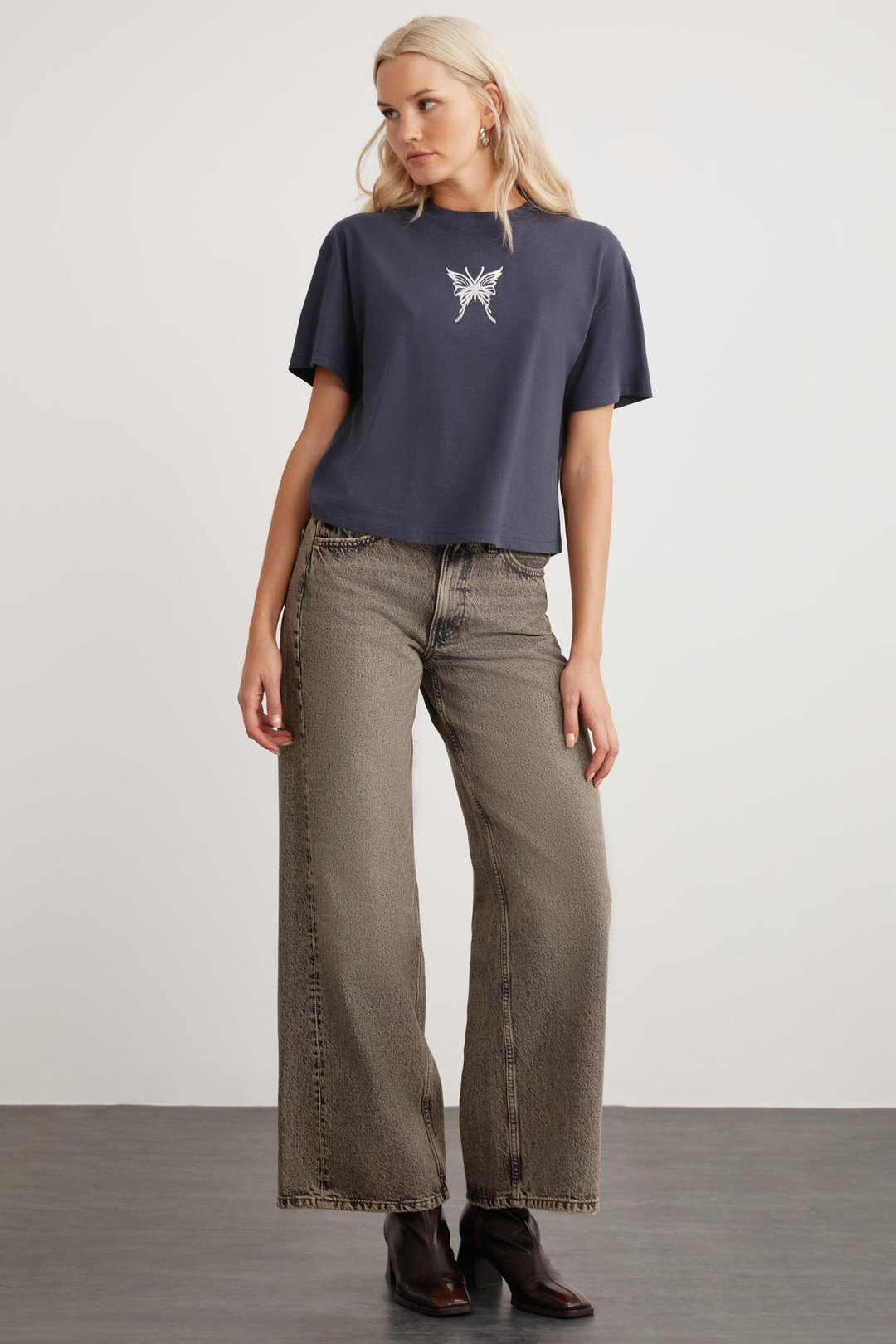 RALI  Relaxed Antrasit Tekli T-Shirt