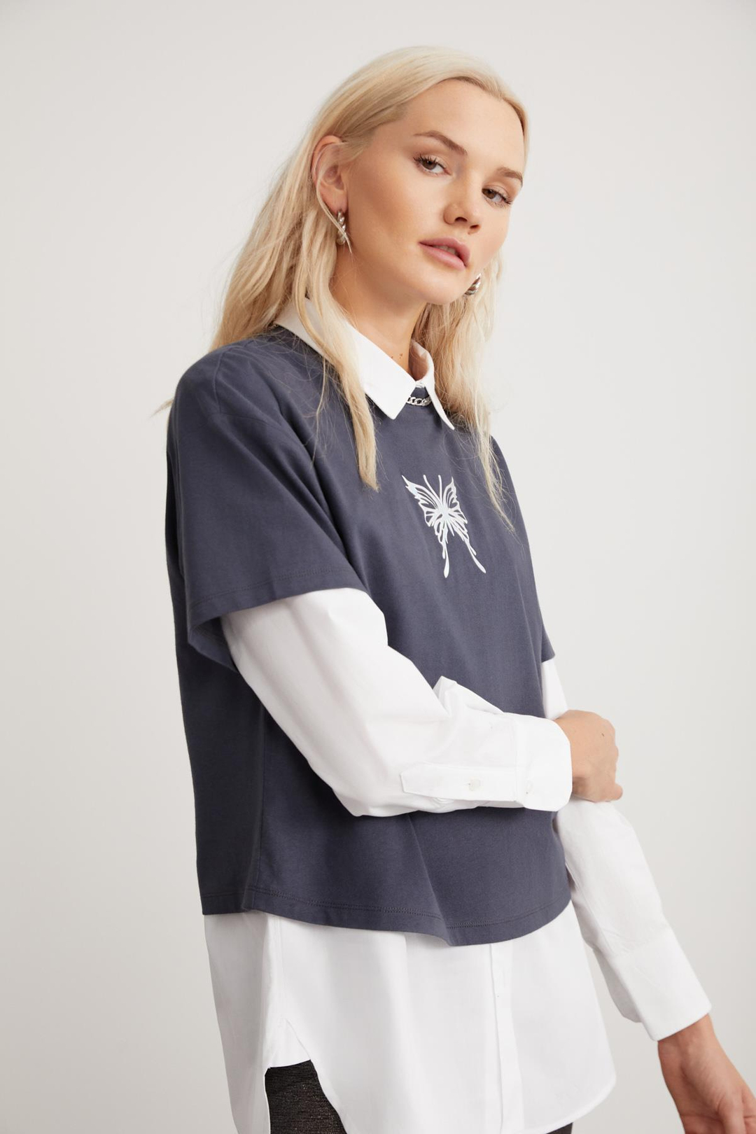 RALI  Relaxed Antrasit Tekli T-Shirt
