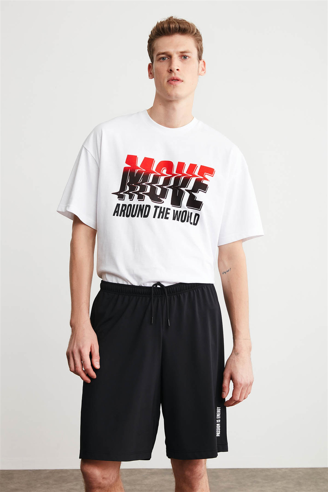 RAUL Erkek Beyaz Baskılı Yuvarlak Yaka Oversize T-Shirt