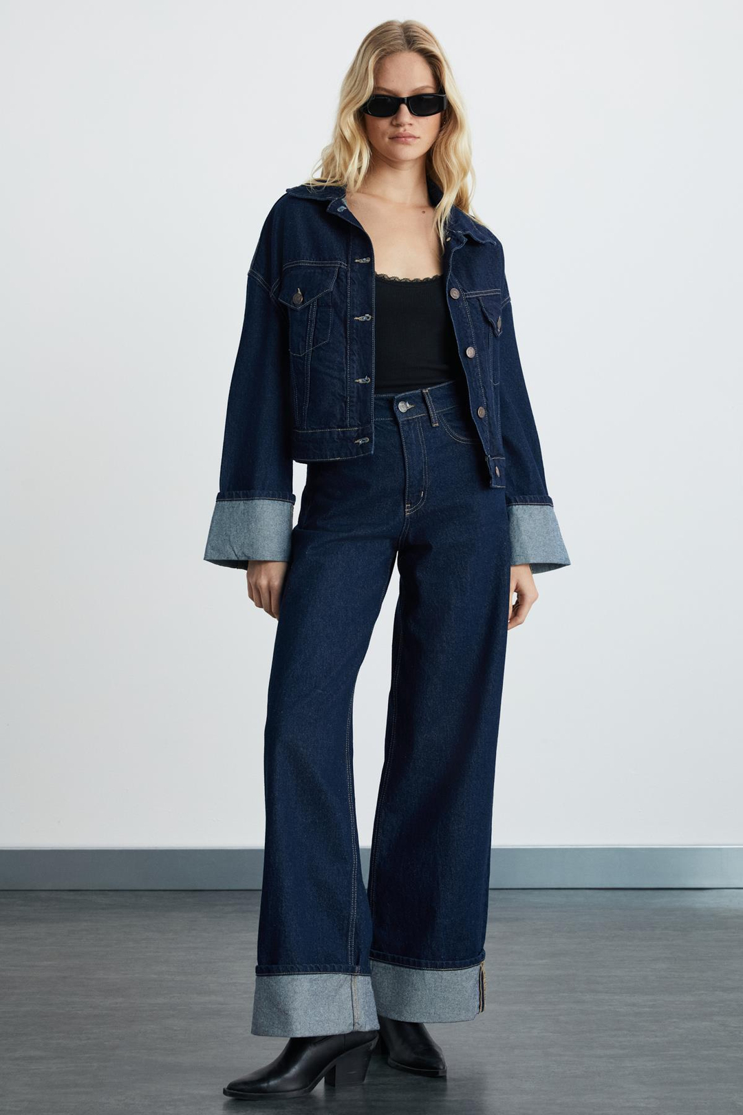 REINE Kadın Regular Fit Yüksek Bel Katlamalı Paça Detaylı Premium %100 Pamuk kot Mavi Jeans