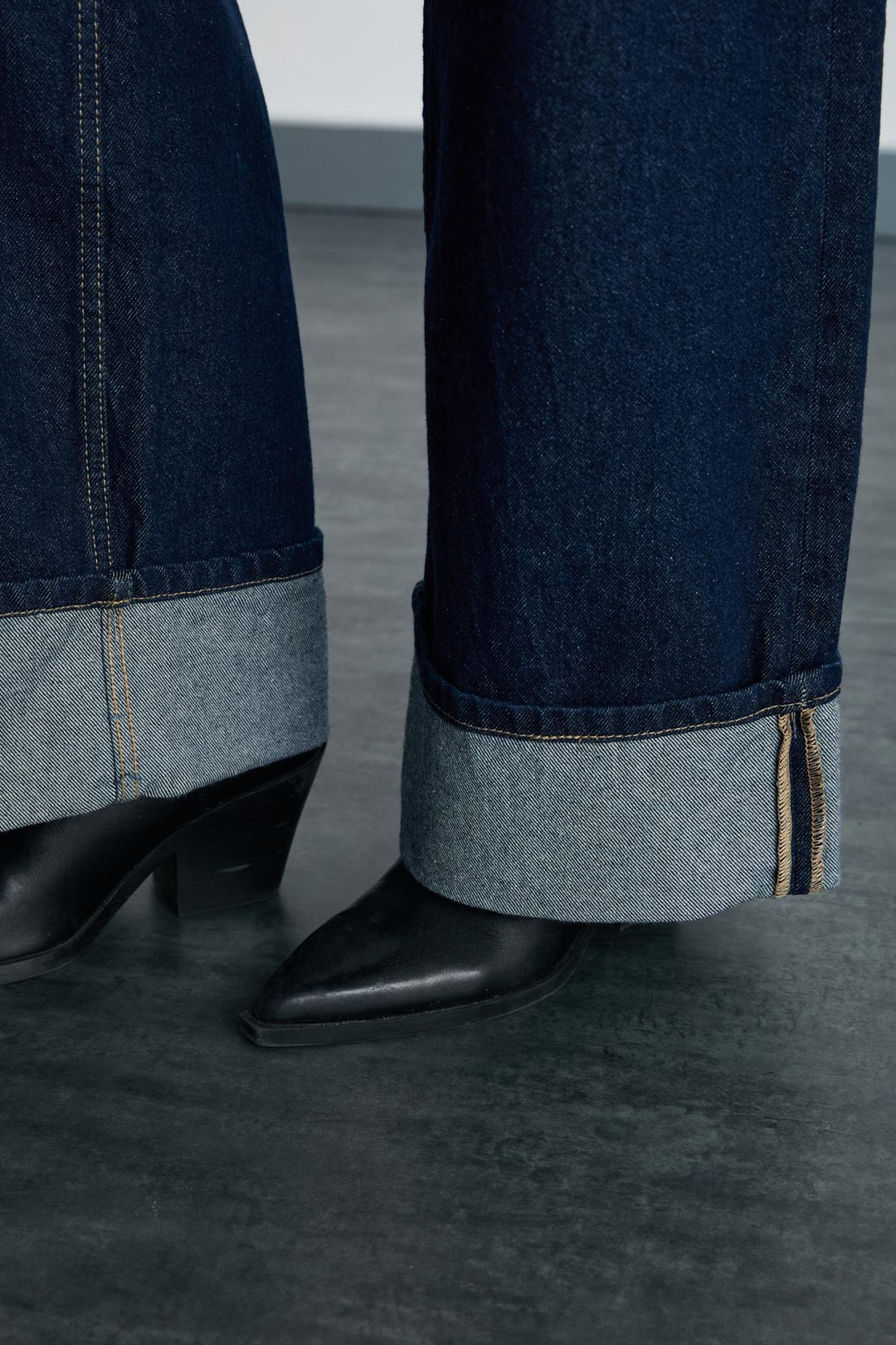 REINE Kadın Regular Fit Yüksek Bel Katlamalı Paça Detaylı Premium %100 Pamuk kot Mavi Jeans