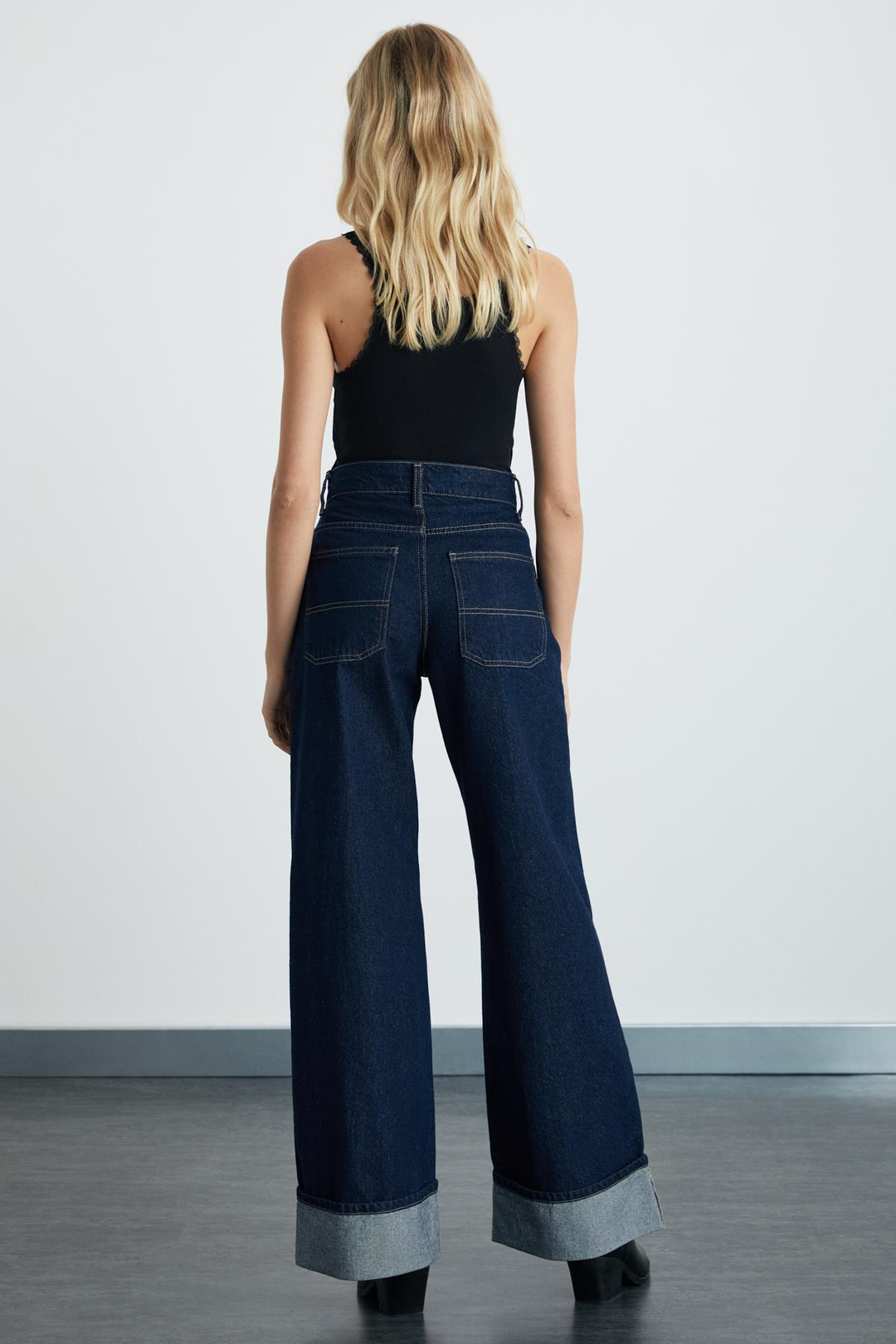REINE Kadın Regular Fit Yüksek Bel Katlamalı Paça Detaylı Premium %100 Pamuk kot Mavi Jeans