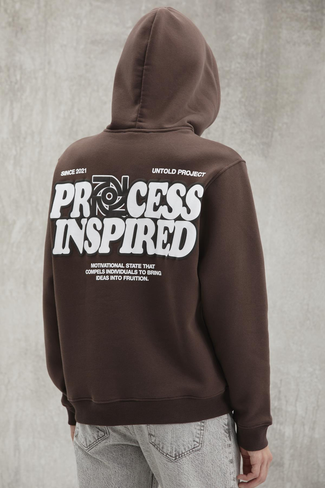 REINHOLD Erkek Kapüşonlu İçi Polarlı Baskılı Acı Kahve Sweatshirt