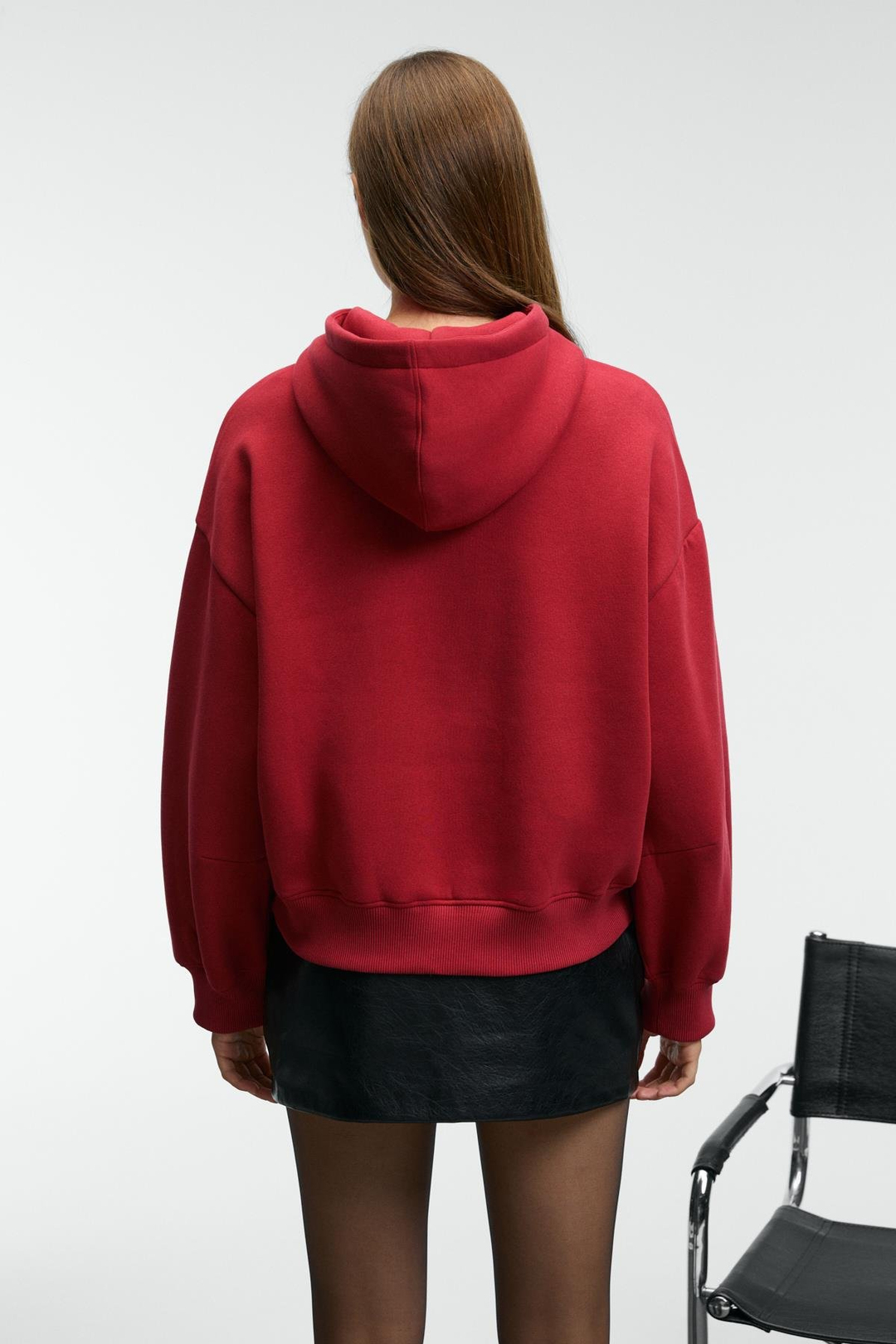 RHOVARA Kadın Oversize Kapüşonlu Baskı ve Nakış Detaylı Kırmızı Sweatshirt