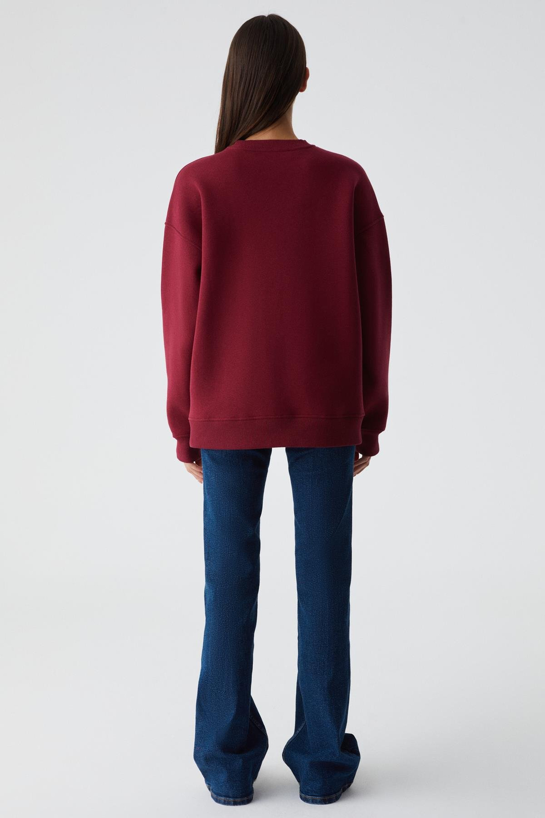 RICENNI Kadın Bisiklet Yaka Oversize Bordo Sweatshirt