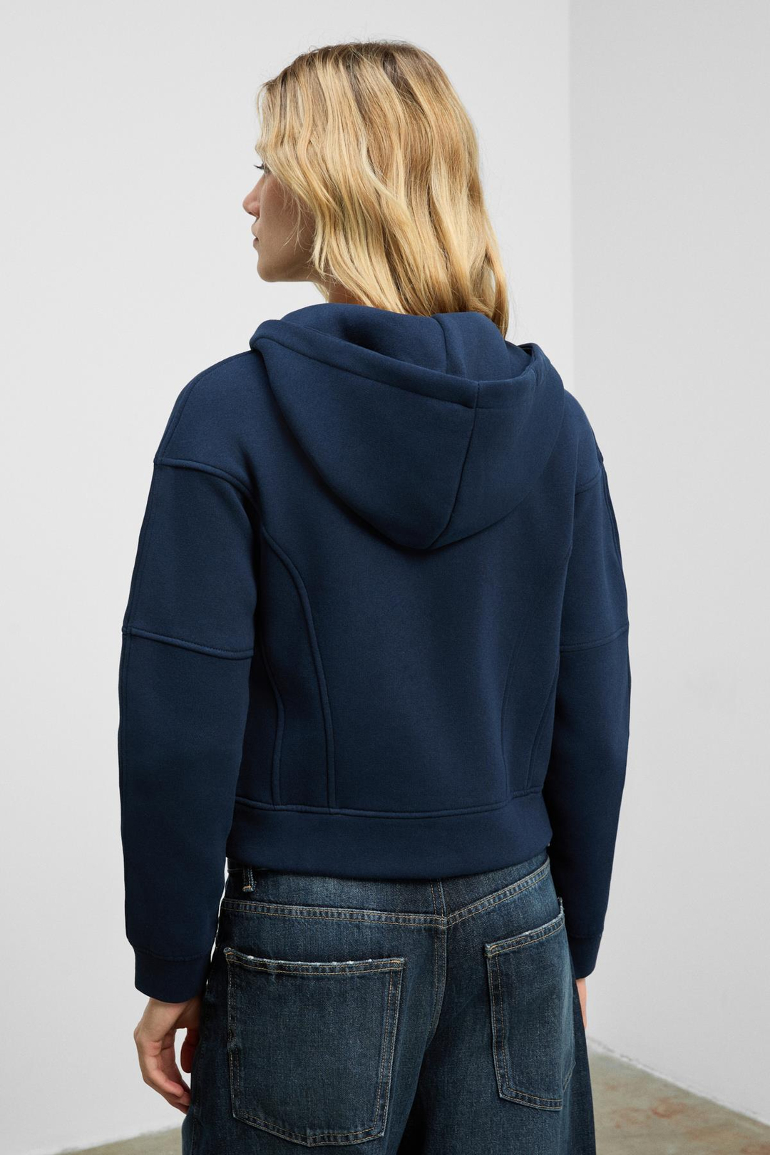 ROBINA Kadın Şardonlu Kapüşonlu Nakış Detaylı Lacivert Sweatshirt