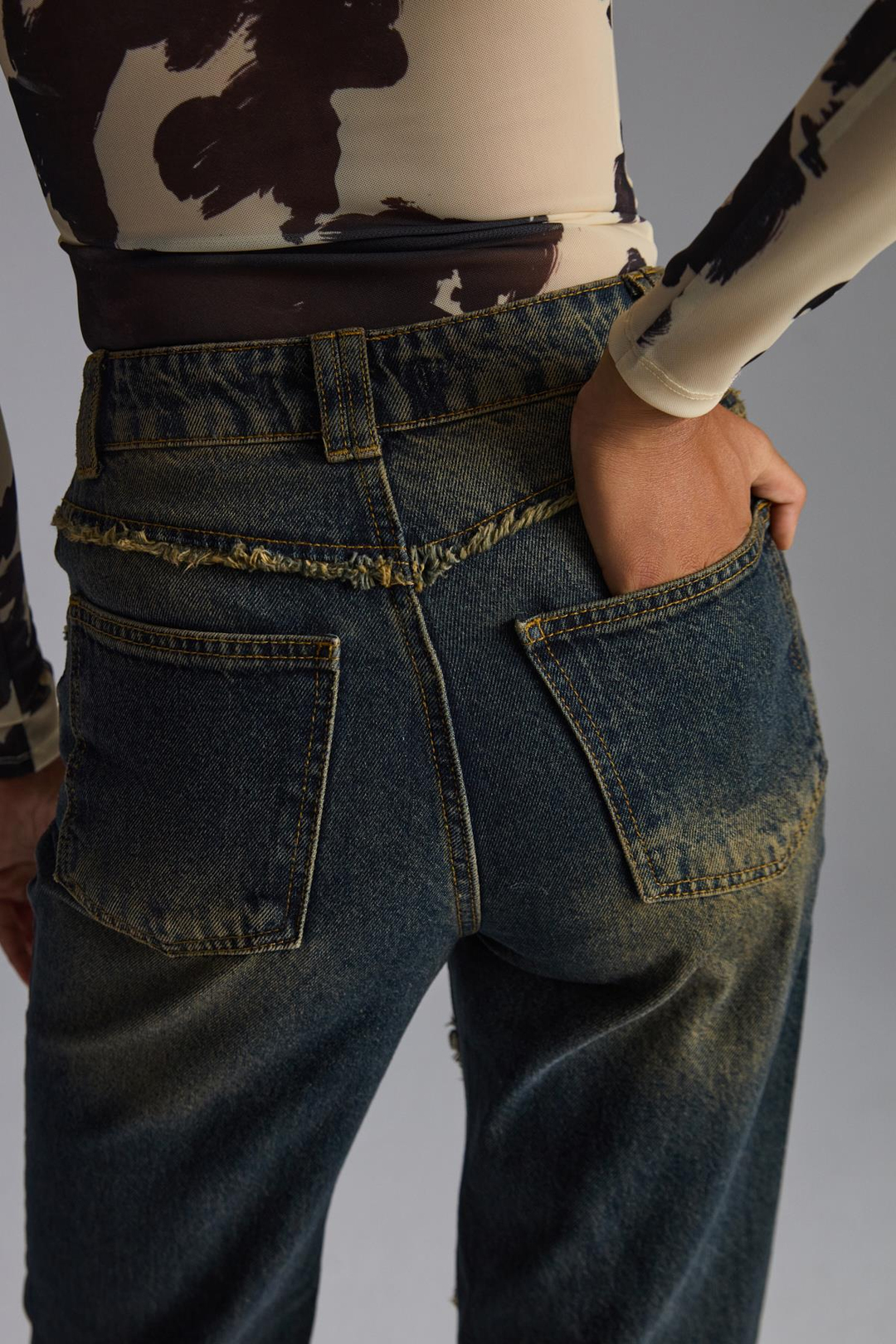 RODEO Kadın Denim Püsküllü Kovboy Stili Straight Fit %100 pamuk kot Antrasit Jeans