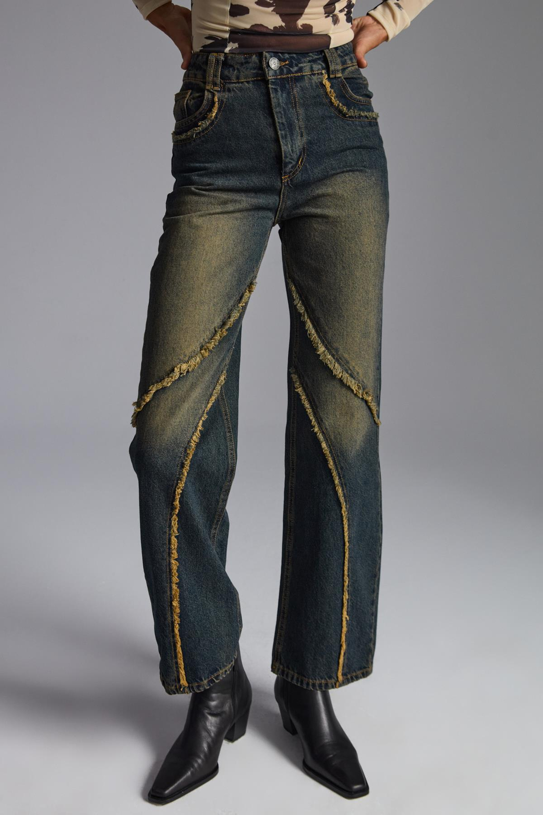 RODEO Kadın Denim Püsküllü Kovboy Stili Straight Fit %100 pamuk kot Antrasit Jeans