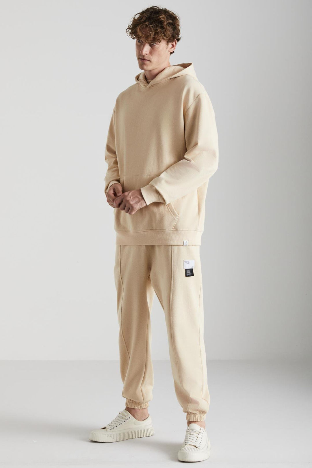 ROWAN Erkek Organik Pamuklu Relaxed Fit İçi Polarlı Süs etiketli Jogger Vanilya Eşofman Altı