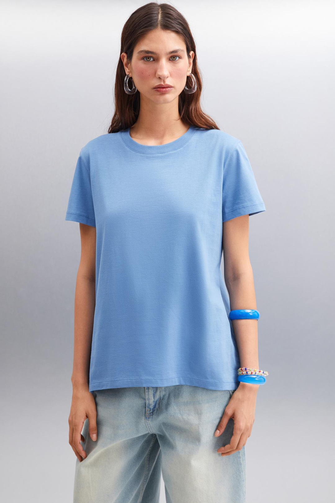 SAMANTHA Basic Comfort İndigo Tekli T-Shirt