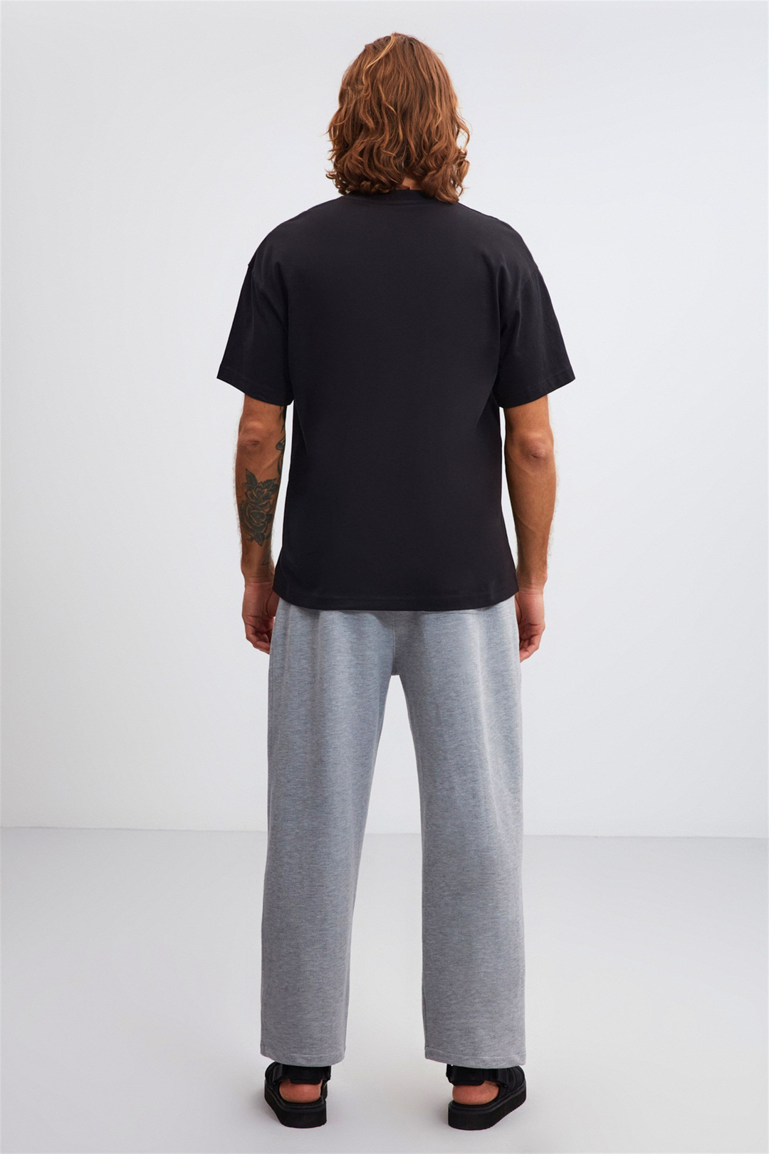 SANDWA Siyah Erkek Önü Baskılı   Kısa Kollu   Oversize T-Shirt