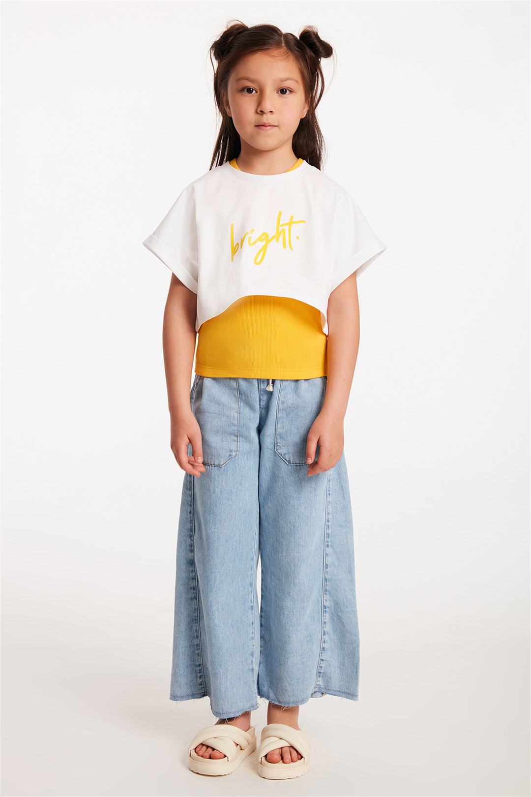 SANO Kadın Beyaz Baskılı Yuvarlak Yaka Crop Fit T-Shirt