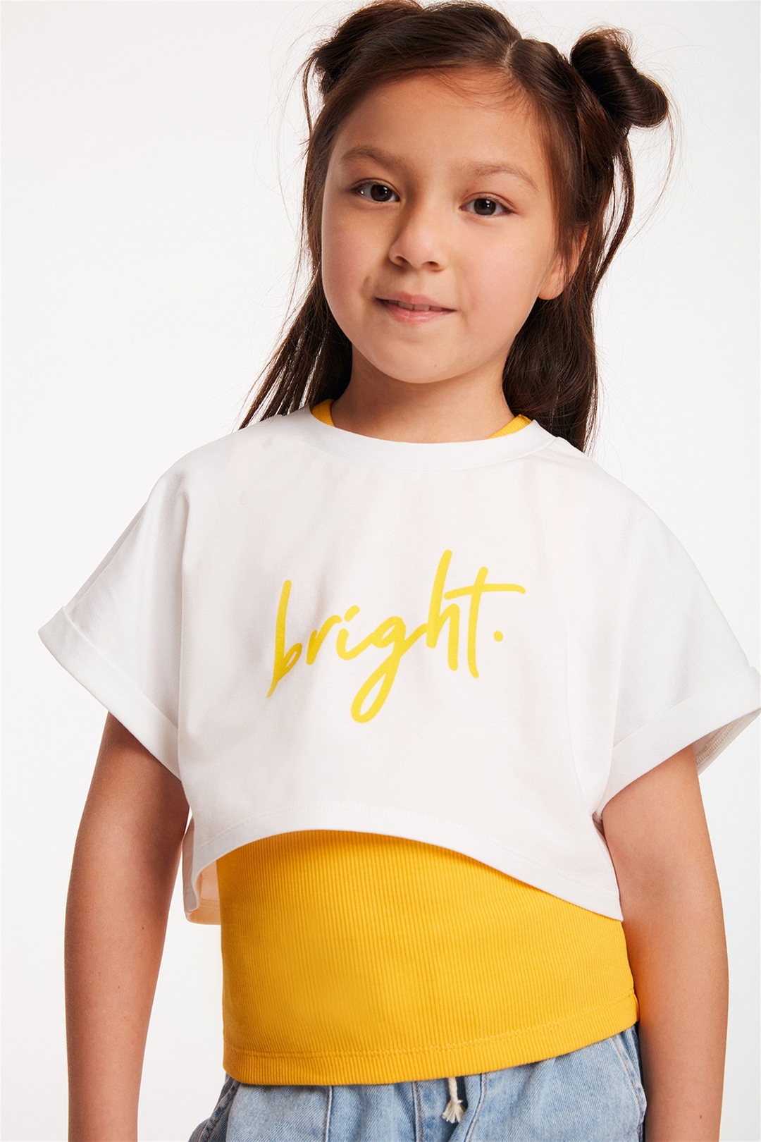 SANO Kadın Beyaz Baskılı Yuvarlak Yaka Crop Fit T-Shirt