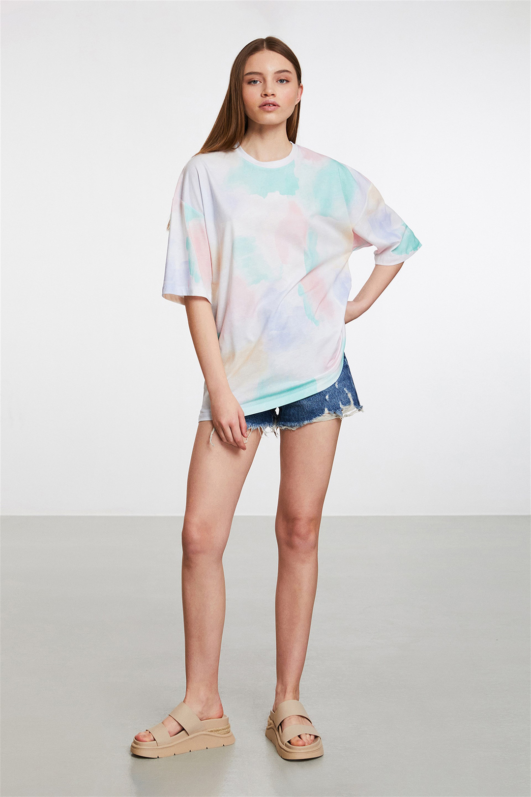 SARDINIA Kadın Beyaz Baskılı Yuvarlak Yaka Oversize T-Shirt
