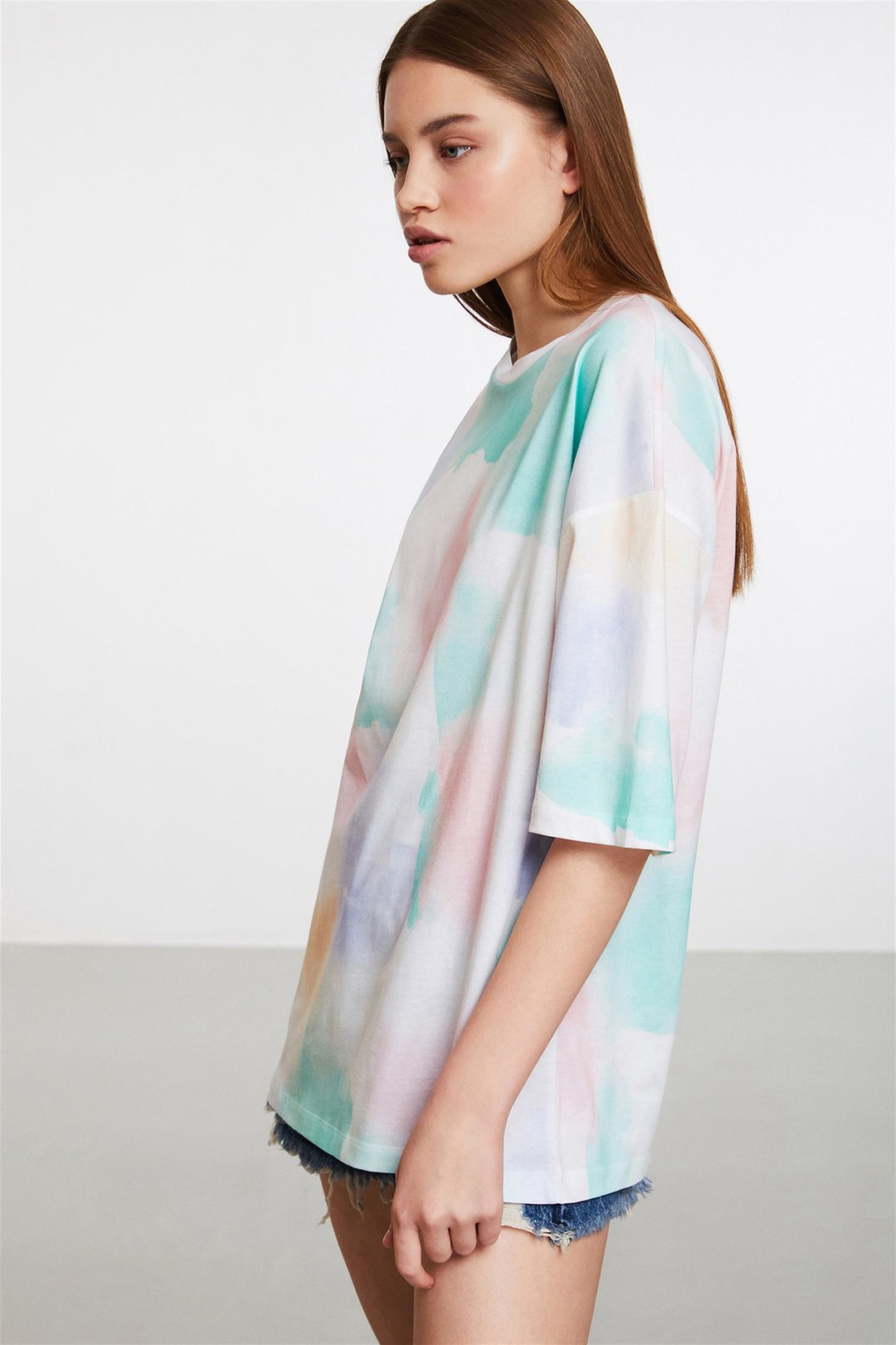 SARDINIA Kadın Beyaz Baskılı Yuvarlak Yaka Oversize T-Shirt