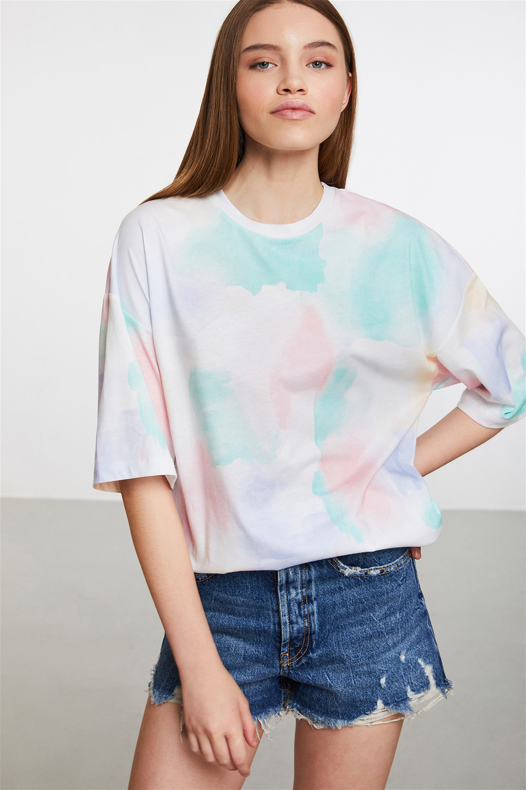 SARDINIA Kadın Beyaz Baskılı Yuvarlak Yaka Oversize T-Shirt