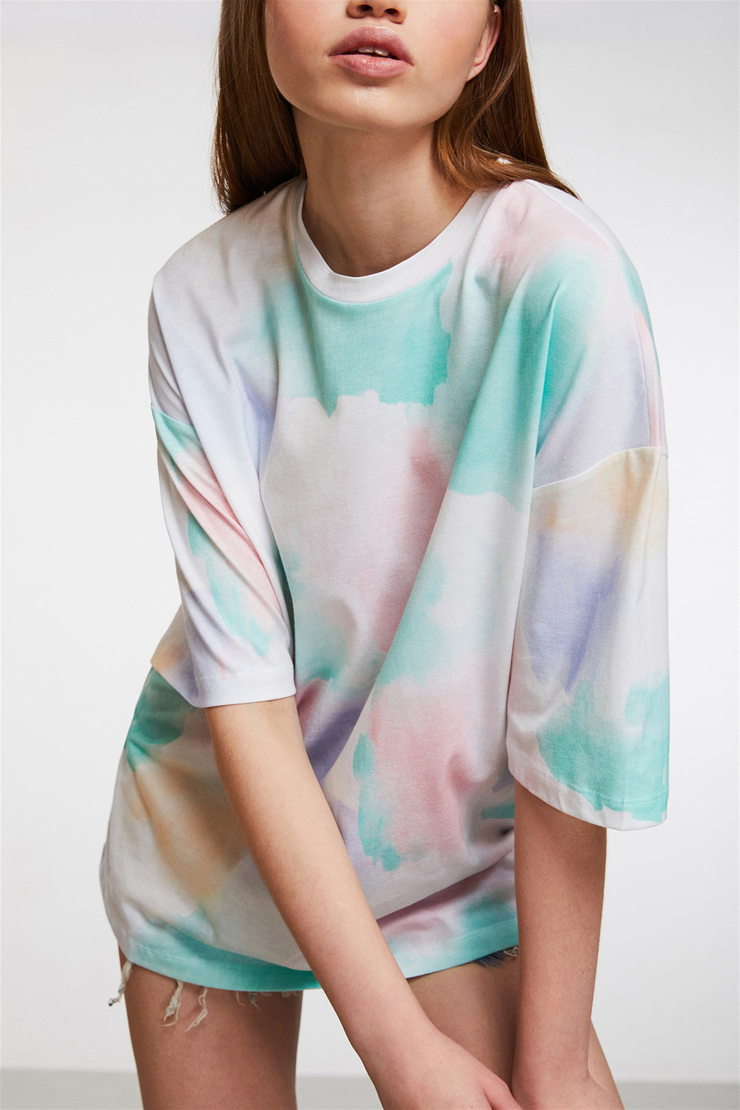 SARDINIA Kadın Beyaz Baskılı Yuvarlak Yaka Oversize T-Shirt