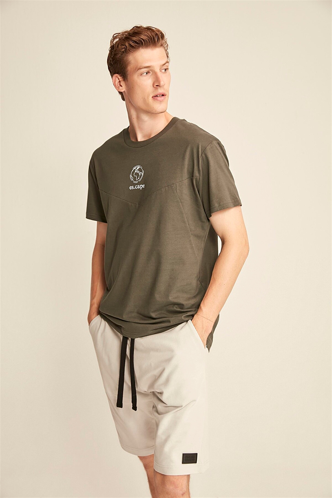 SEAN Erkek Gri Baskılı Yuvarlak Yaka Oversize T-Shirt