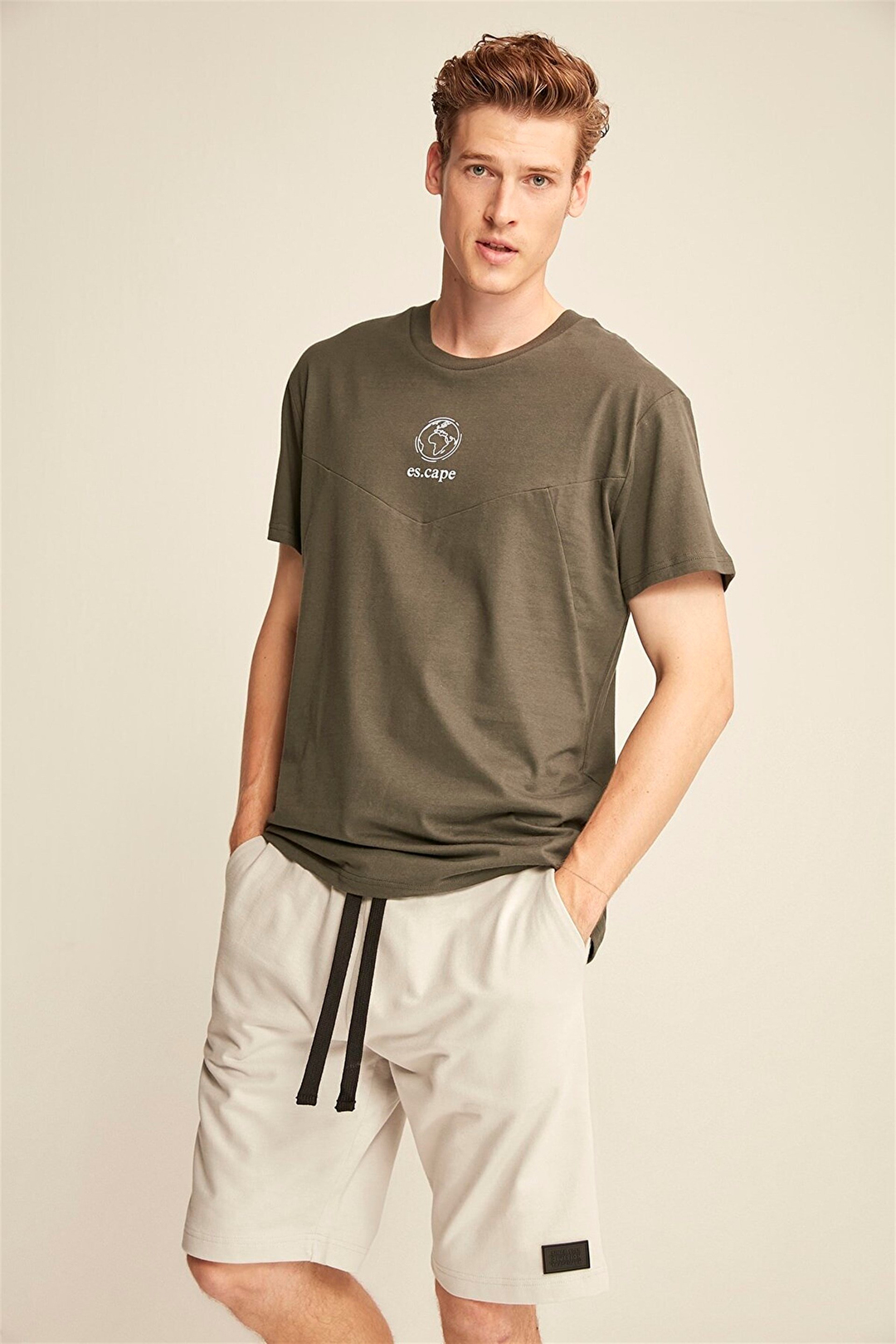 SEAN Erkek Gri Baskılı Yuvarlak Yaka Oversize T-Shirt