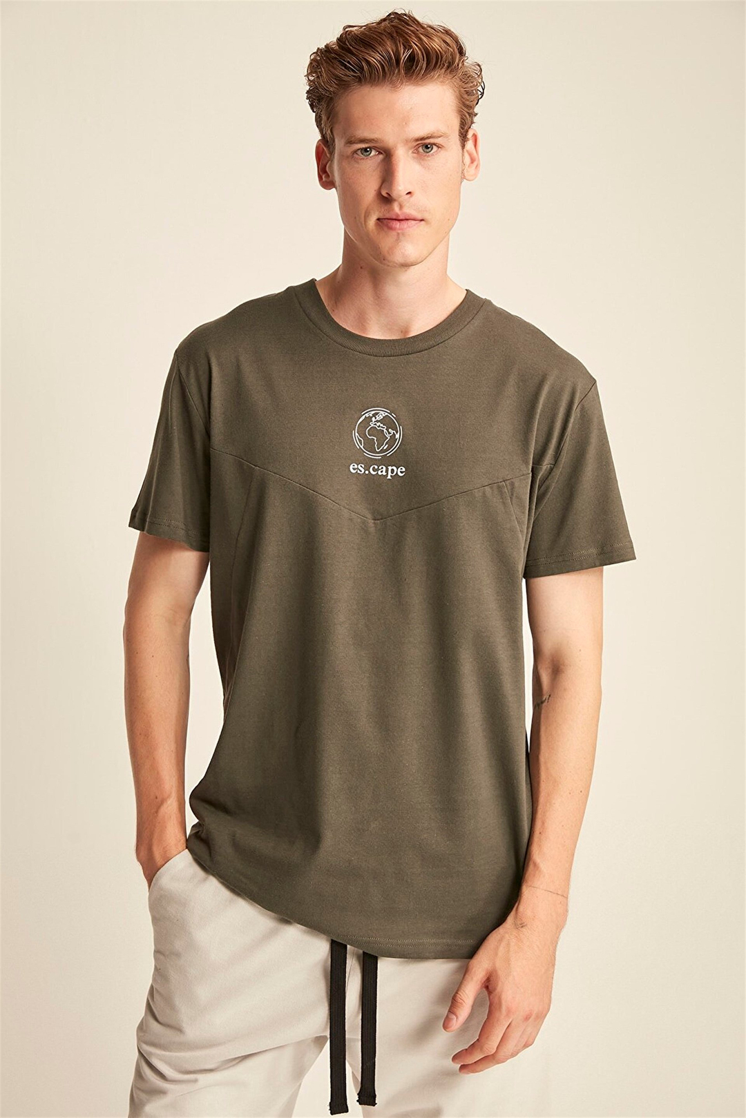 SEAN Erkek Gri Baskılı Yuvarlak Yaka Oversize T-Shirt