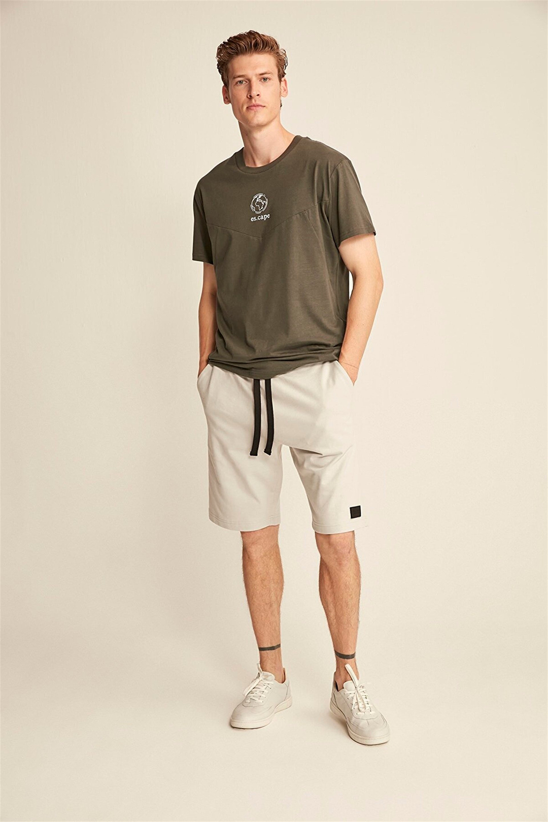 SEAN Erkek Gri Baskılı Yuvarlak Yaka Oversize T-Shirt
