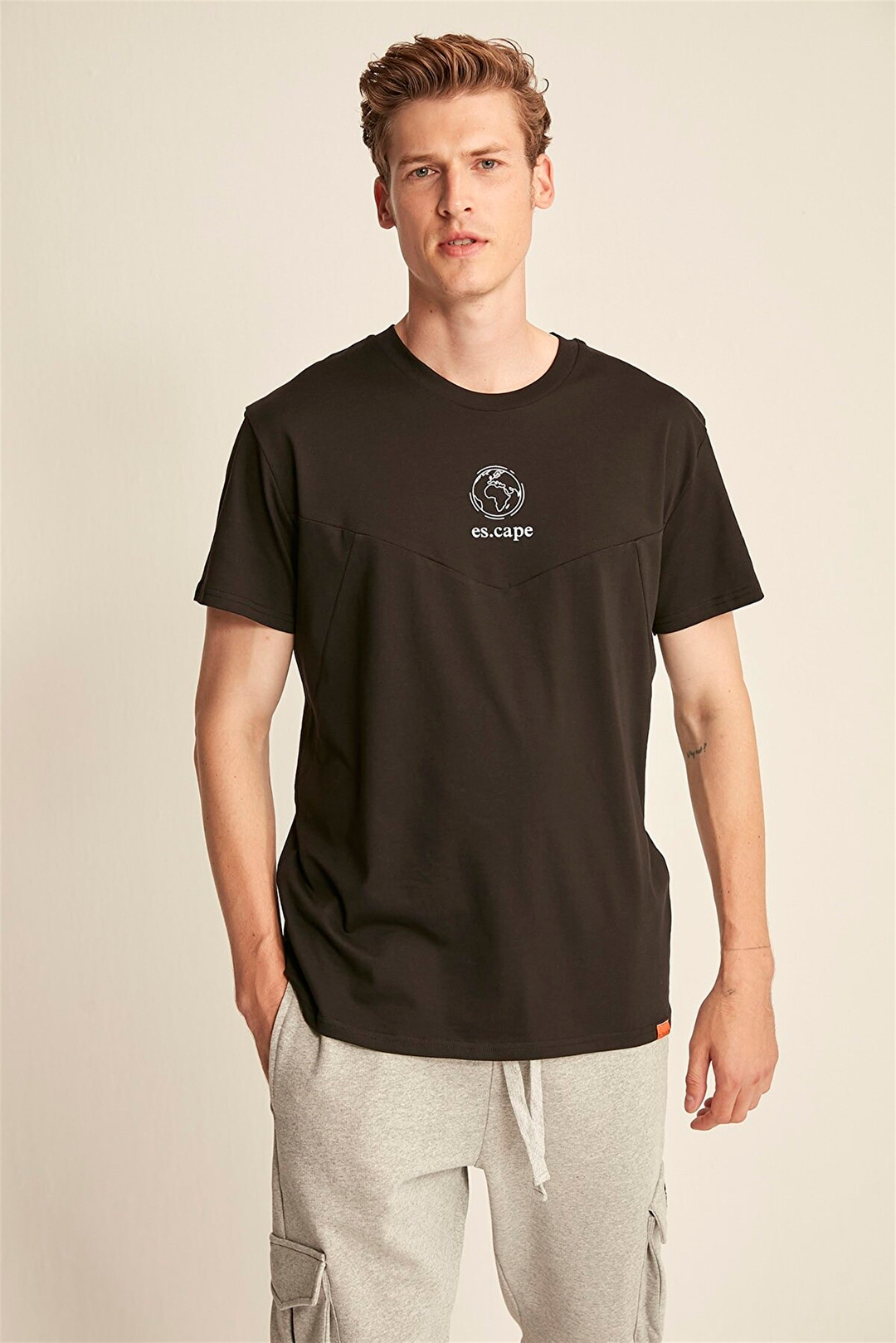 SEAN Erkek Siyah Baskılı Yuvarlak Yaka Oversıze T-Shirt