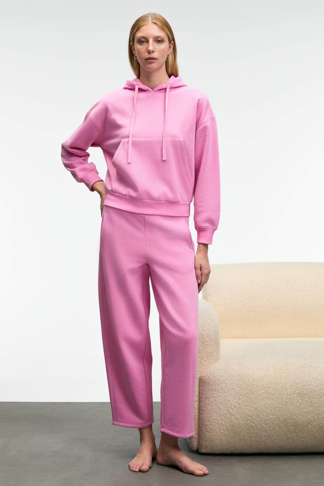 SELENE Kadın Kapüşonlu Kangru Cepli Regular Fit Pembe Sweatshirt