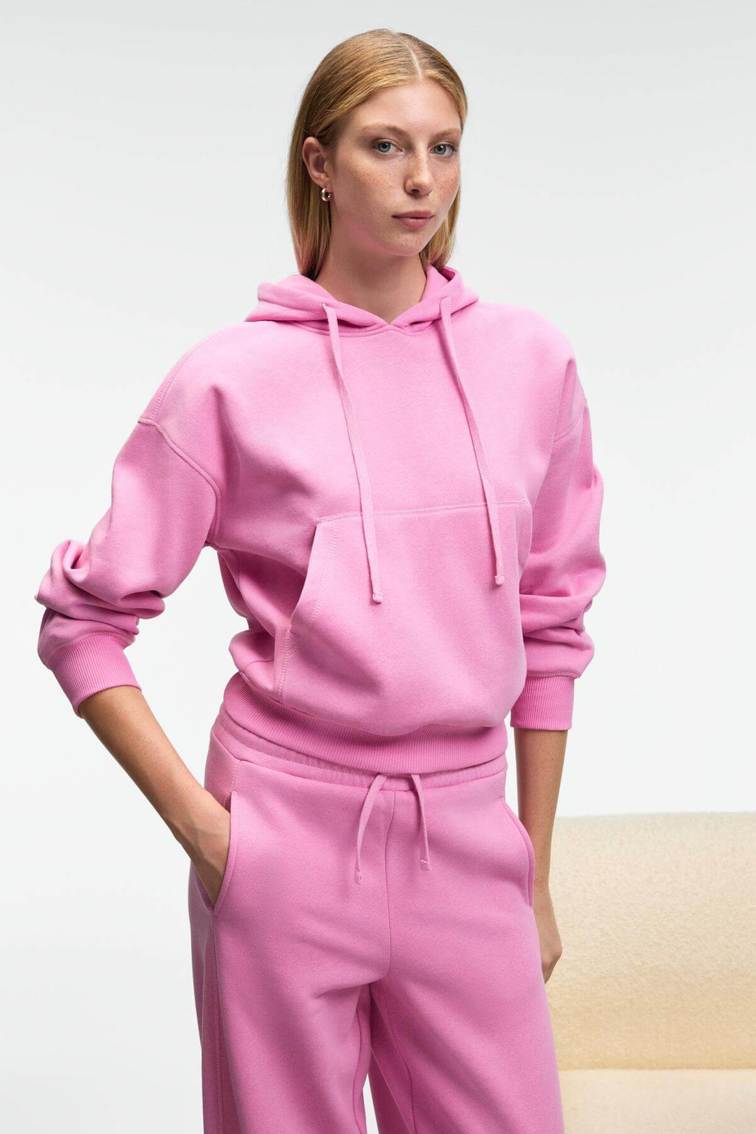 SELENE Kadın Kapüşonlu Kangru Cepli Regular Fit Pembe Sweatshirt