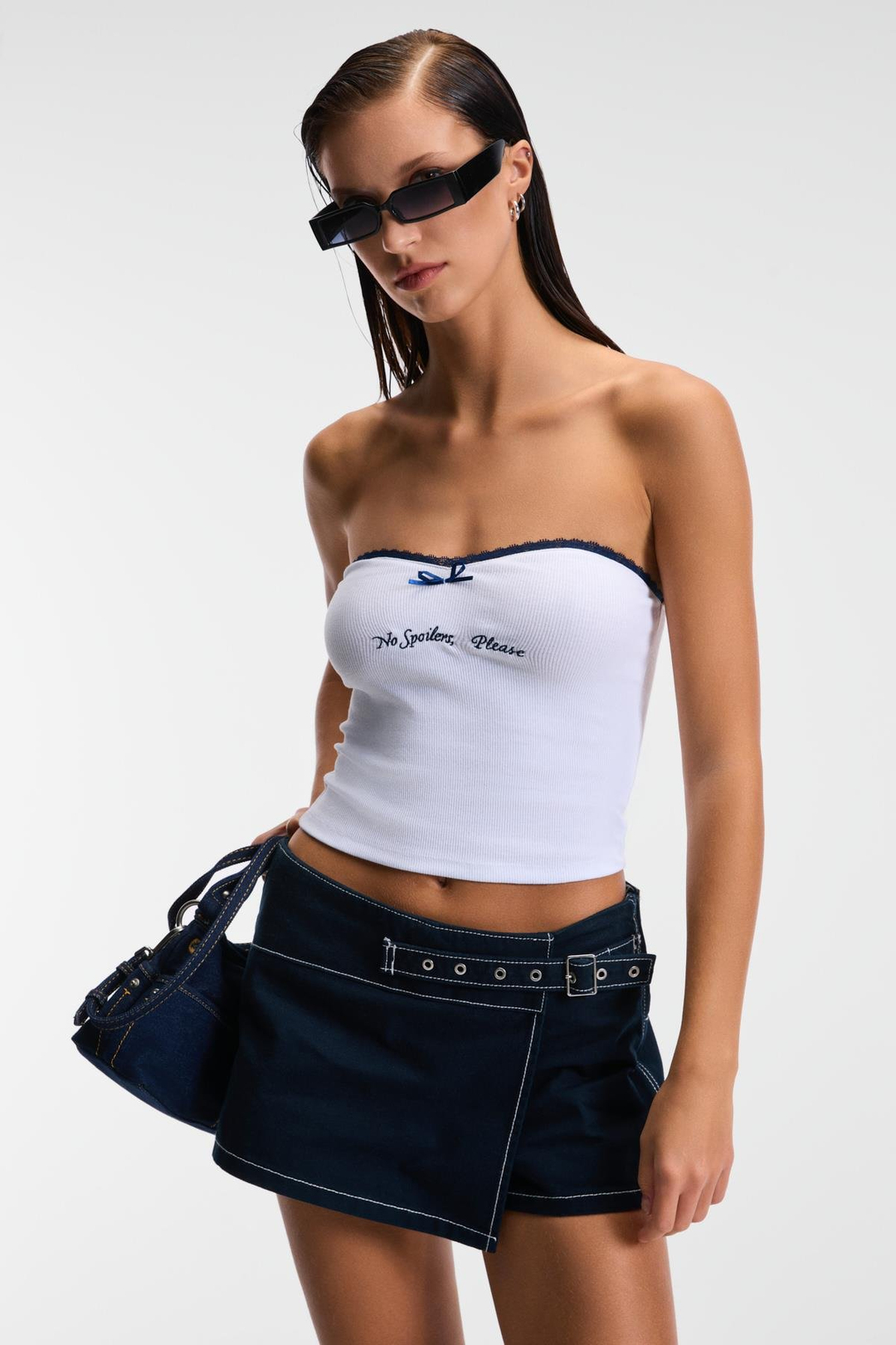 SELYA Kadın Esnek Ribana Kumaşlı Dantelli̇ Nakışlı Beyaz Bluz