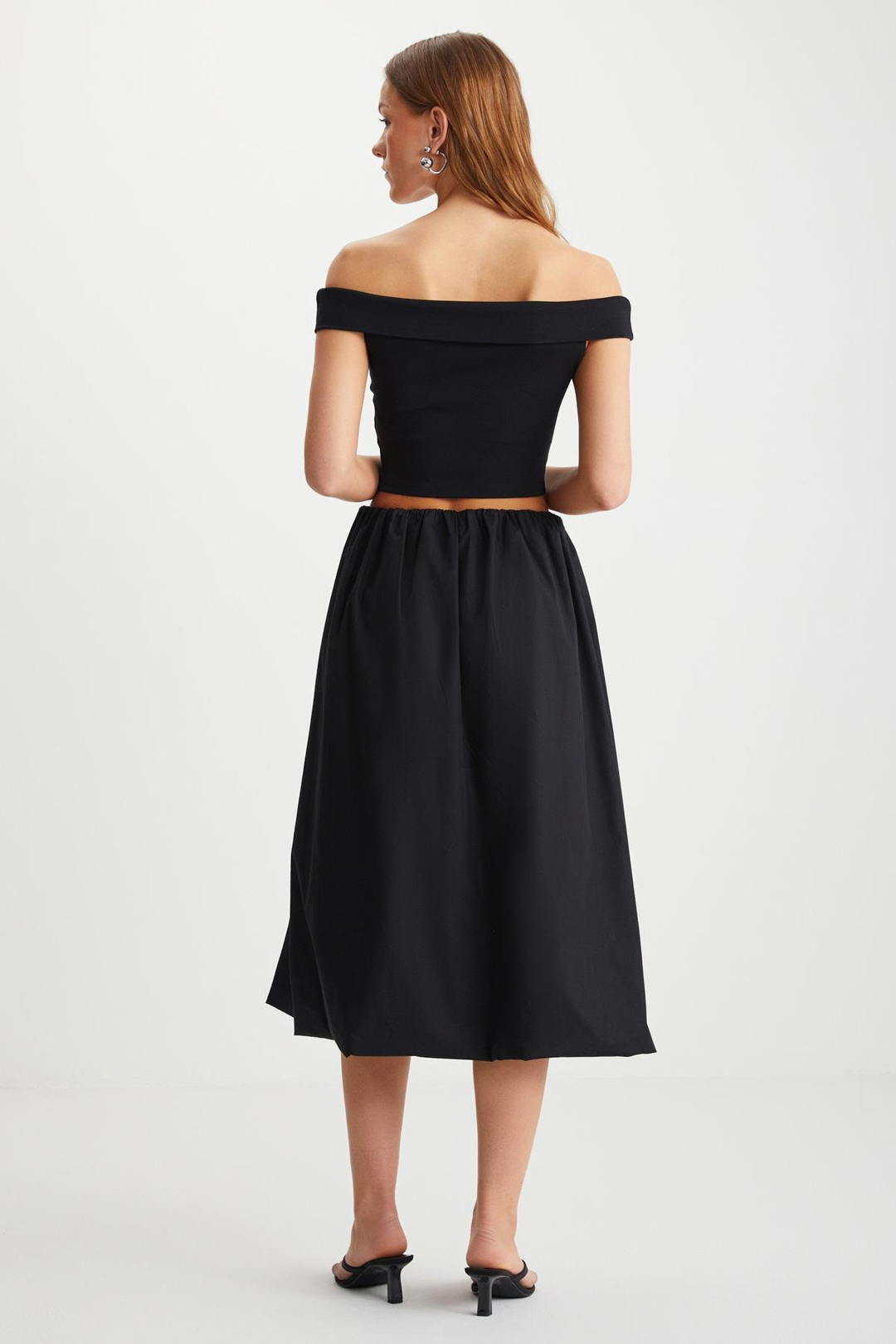 SHANN  Crop Fit Siyah Tekli Bluz