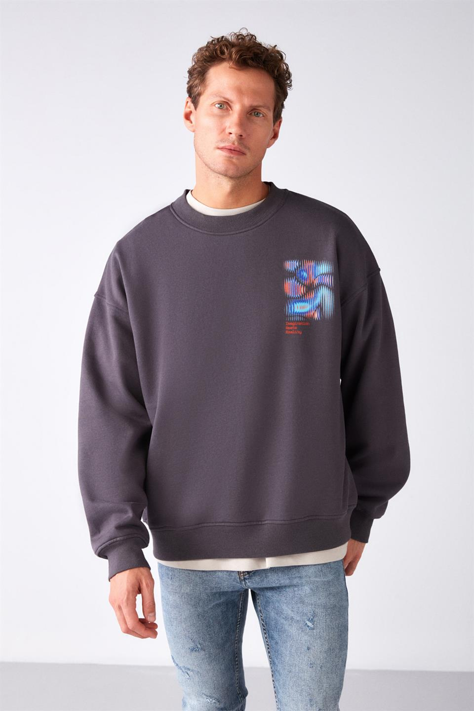 SHIELD Örme Oversize Antrasit  Sweatshirt