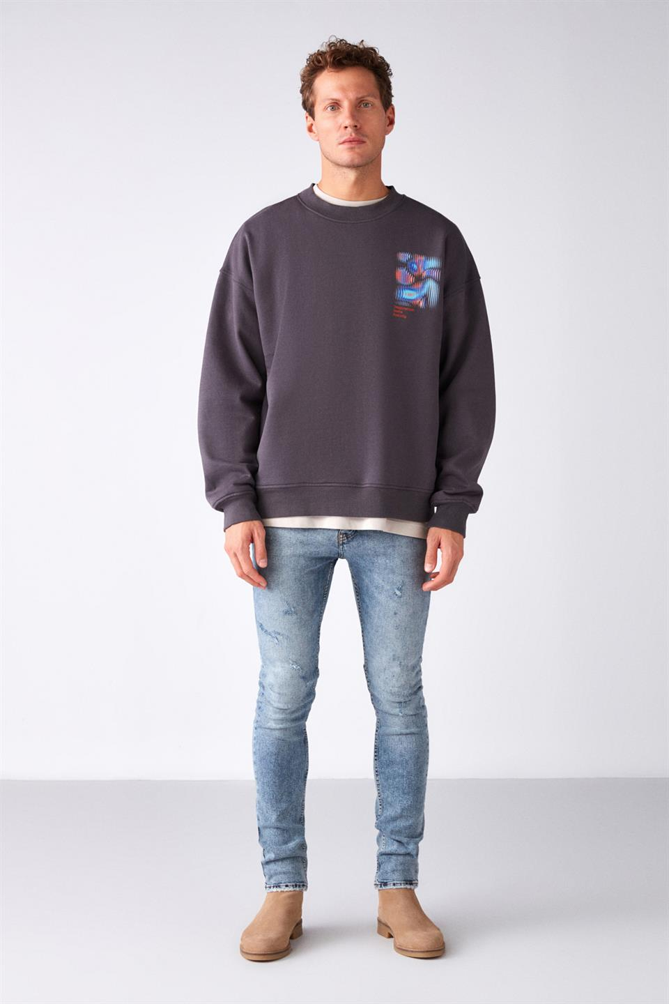 SHIELD Örme Oversize Antrasit  Sweatshirt
