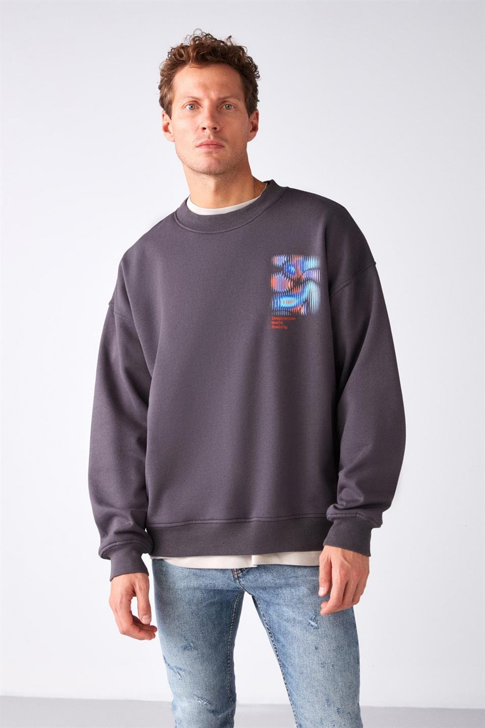 SHIELD Örme Oversize Antrasit  Sweatshirt