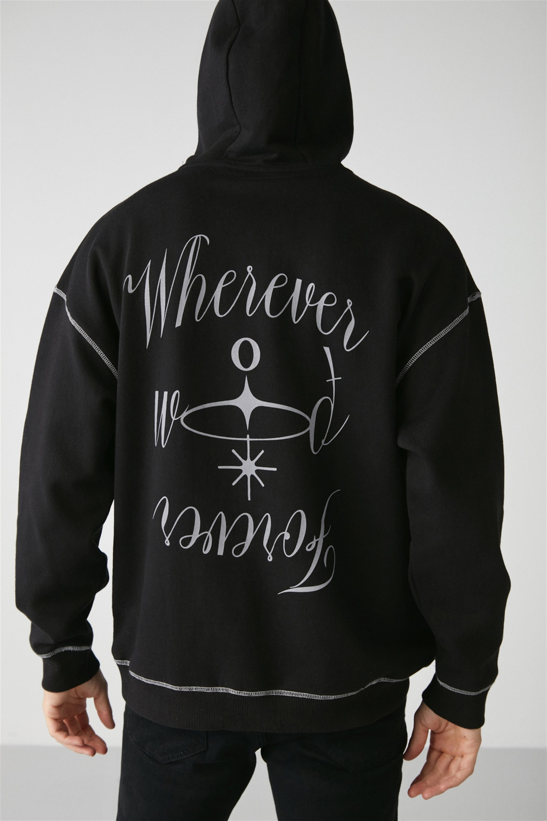 SHOWY Örme Oversize Siyah  Sweatshirt
