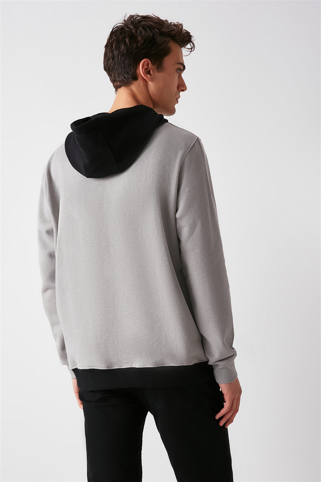 SIGHT Erkek Açık Gri Renk Bloklu Kapüşonlu Comfort Fit Sweatshirt