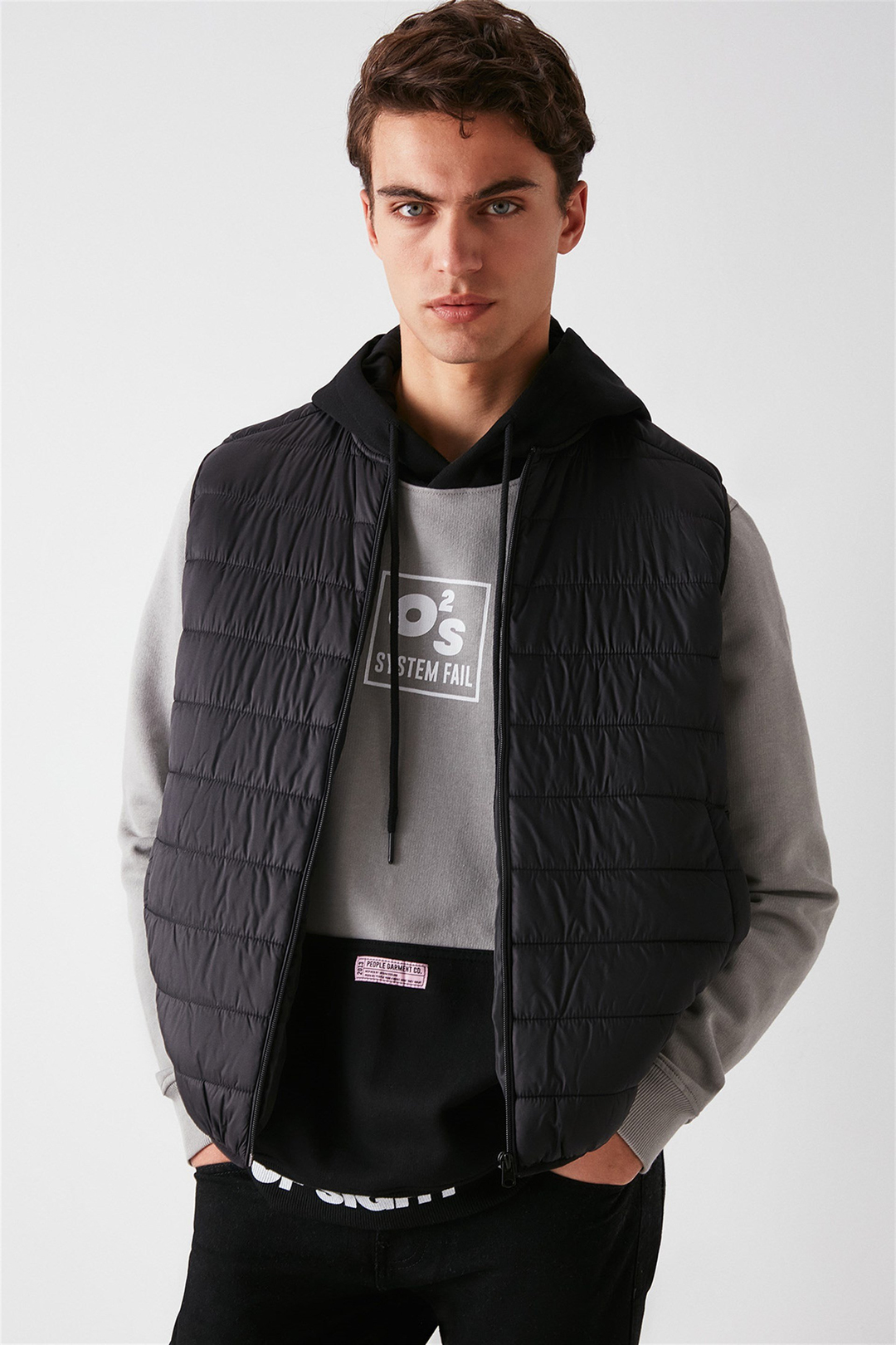 SIGHT Erkek Açık Gri Renk Bloklu Kapüşonlu Comfort Fit Sweatshirt