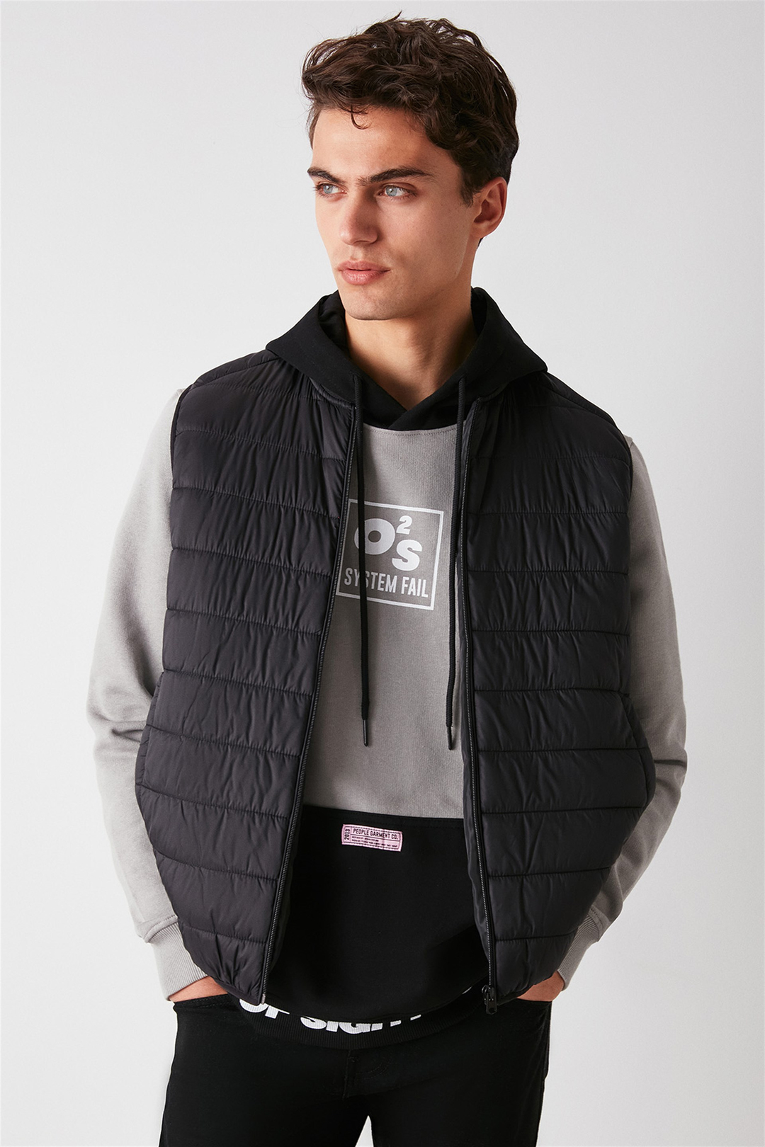 SIGHT Erkek Açık Gri Renk Bloklu Kapüşonlu Comfort Fit Sweatshirt