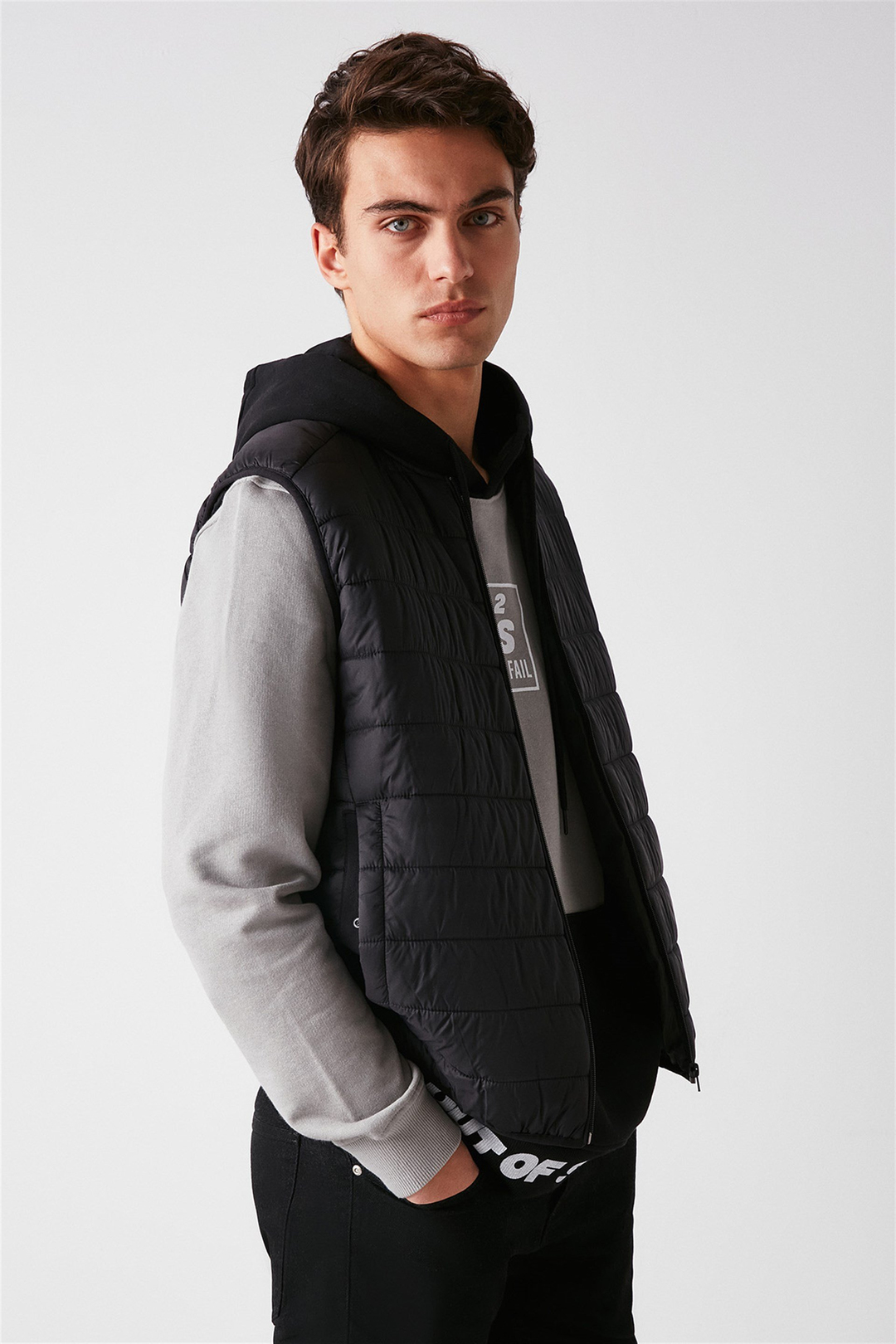 SIGHT Erkek Açık Gri Renk Bloklu Kapüşonlu Comfort Fit Sweatshirt