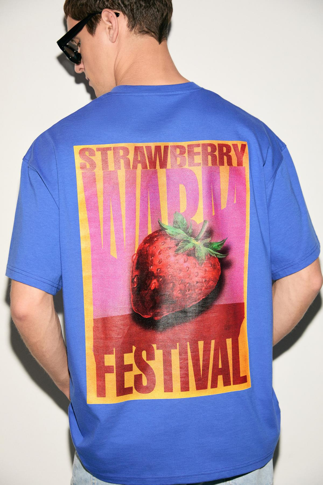 SNACK Erkek Oversize Fit %100 Pamuk Baskılı Yuvarlak Yaka Saks Mavi T-Shirt