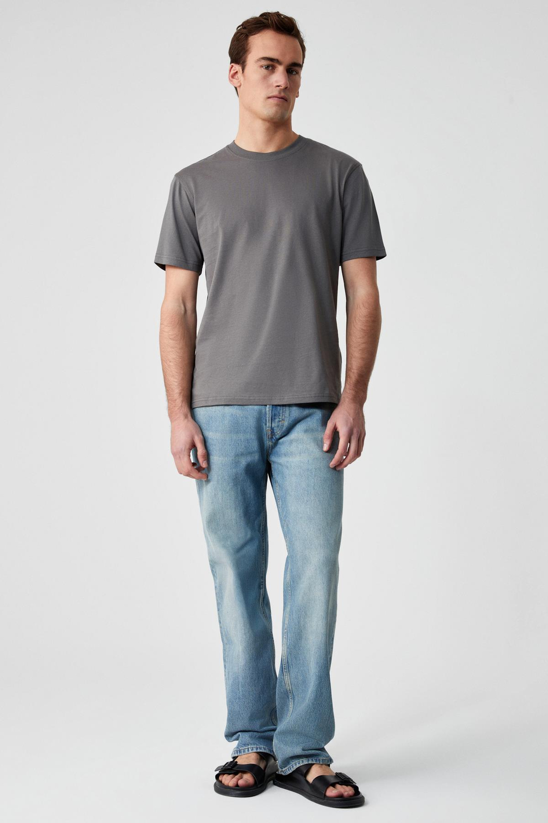 Solo Erkek %100 Organik Pamuklu Kalın Dokulu Comfort Fit Bisiklet Yakalı Gri T-Shirt