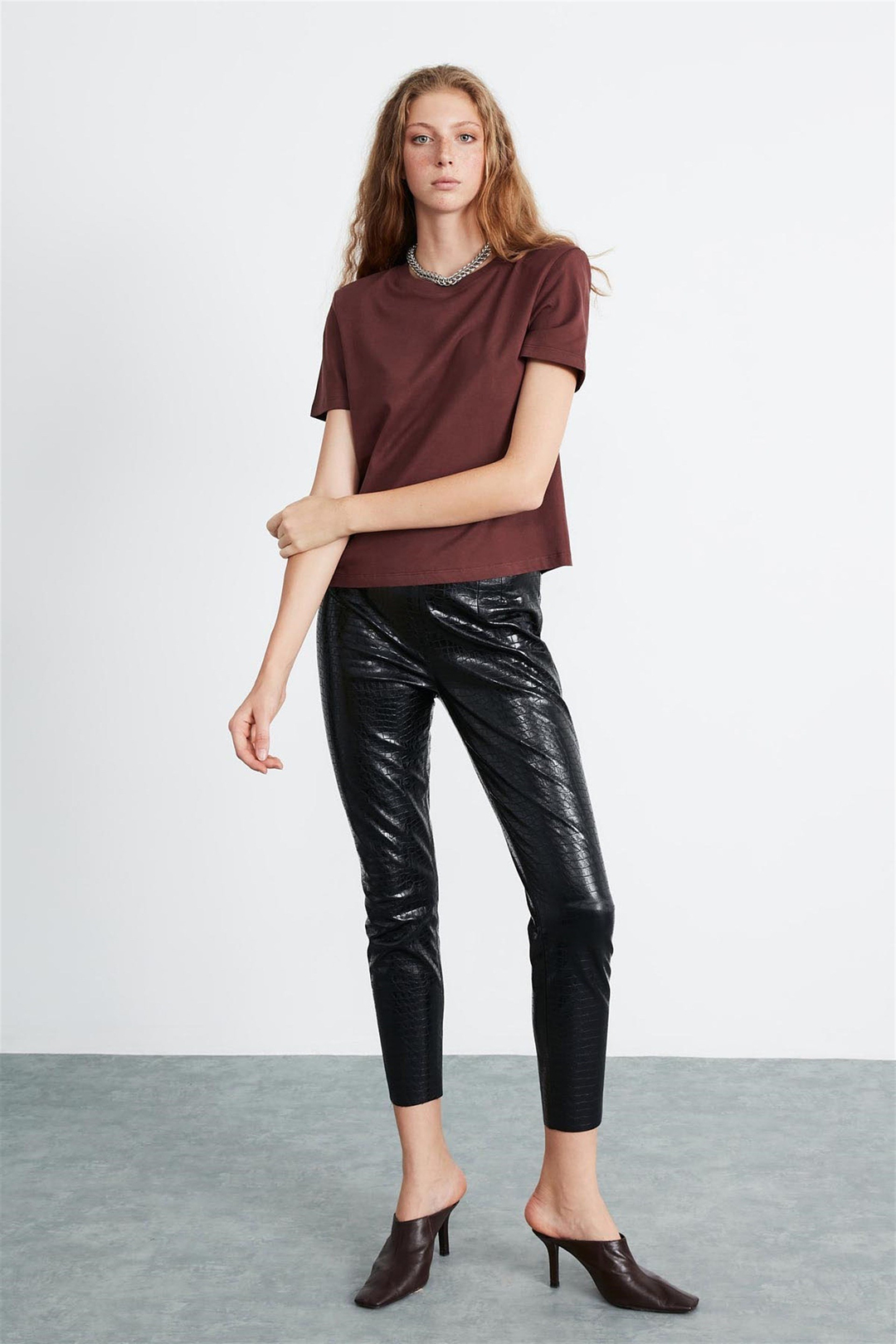 STELLA Kadın Bordo Düz Renk Yuvarlak Yaka Comfort Fit T-Shirt