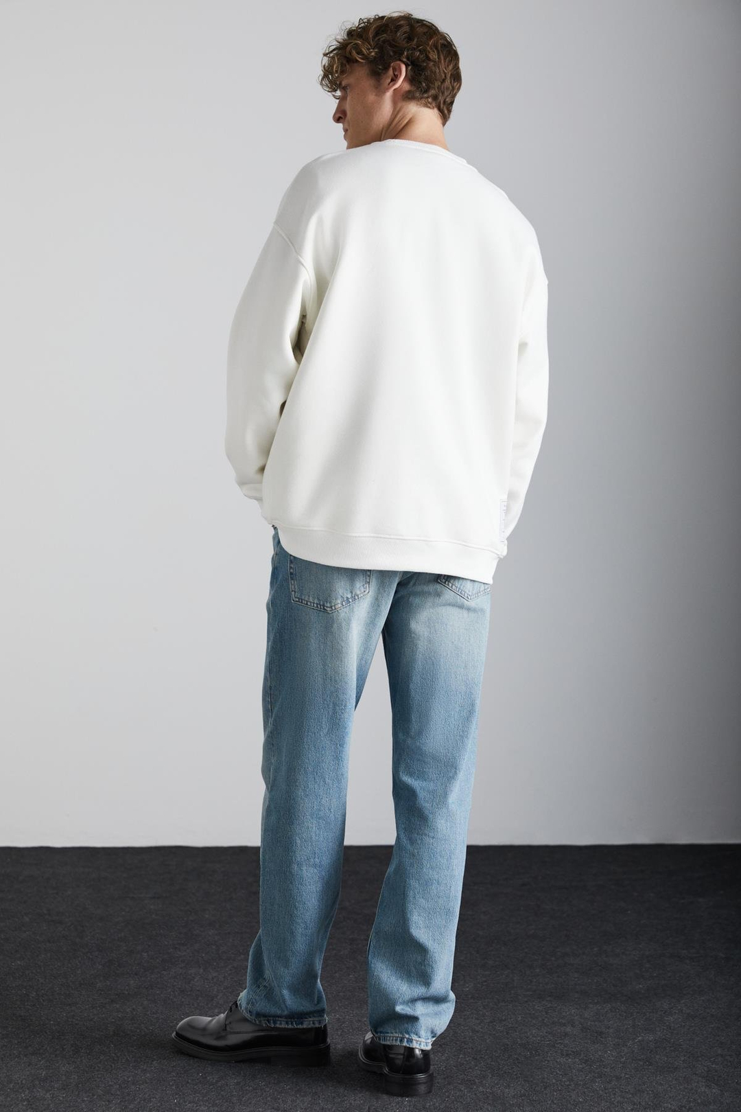 Stephan Erkek Yumuşacık Kumaşlı organik Pamuklu Oversize Fit Yuvarlak Yakalı Ekru Sweatshirt