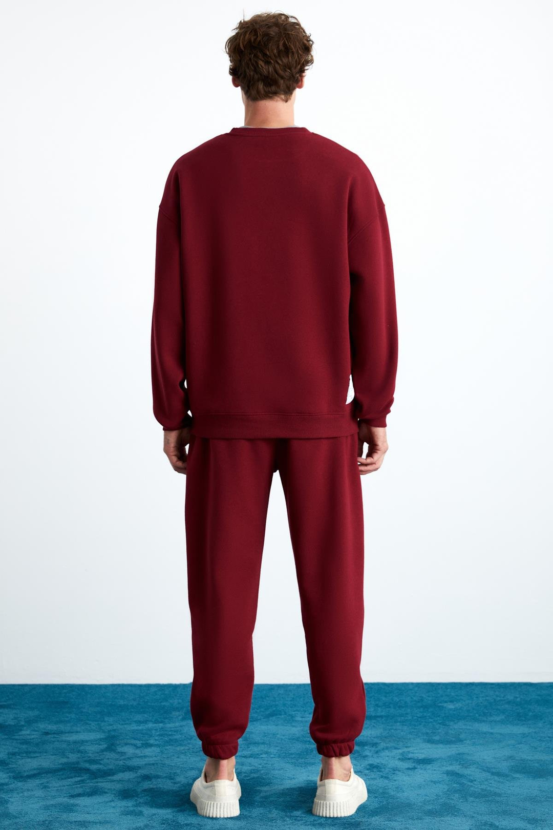 Stephan Erkek Yumuşacık Kumaşlı organik Pamuklu Oversize Fit Yuvarlak Yakalı Kırmızı Sweatshirt