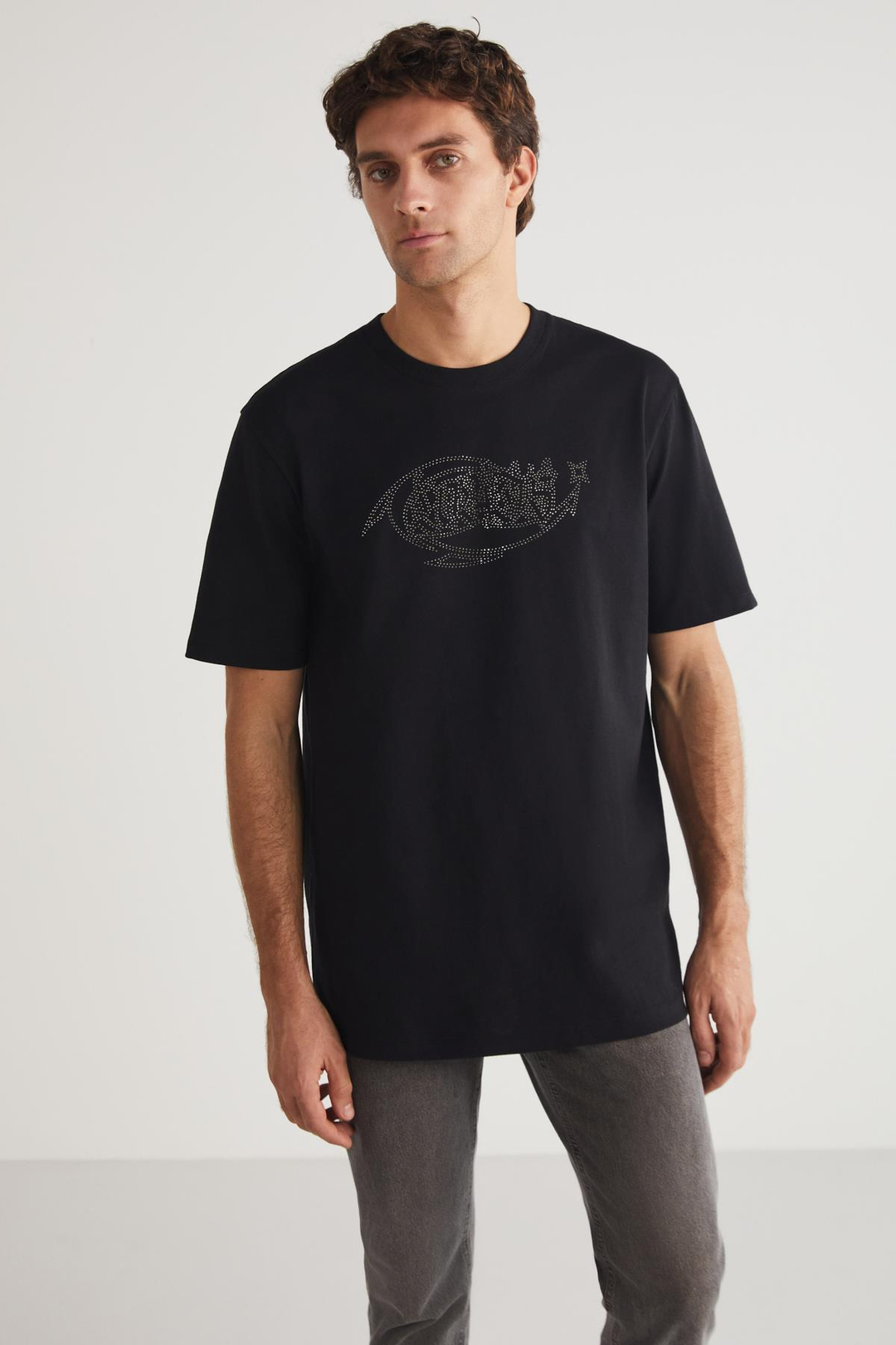 STEVEN Basic Regular Siyah Tekli T-Shirt