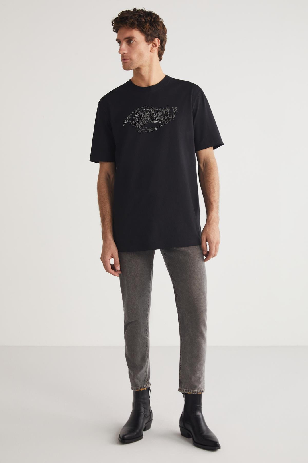 STEVEN Basic Regular Siyah Tekli T-Shirt