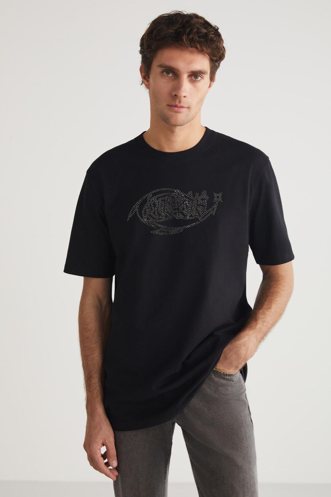 STEVEN Basic Regular Siyah Tekli T-Shirt