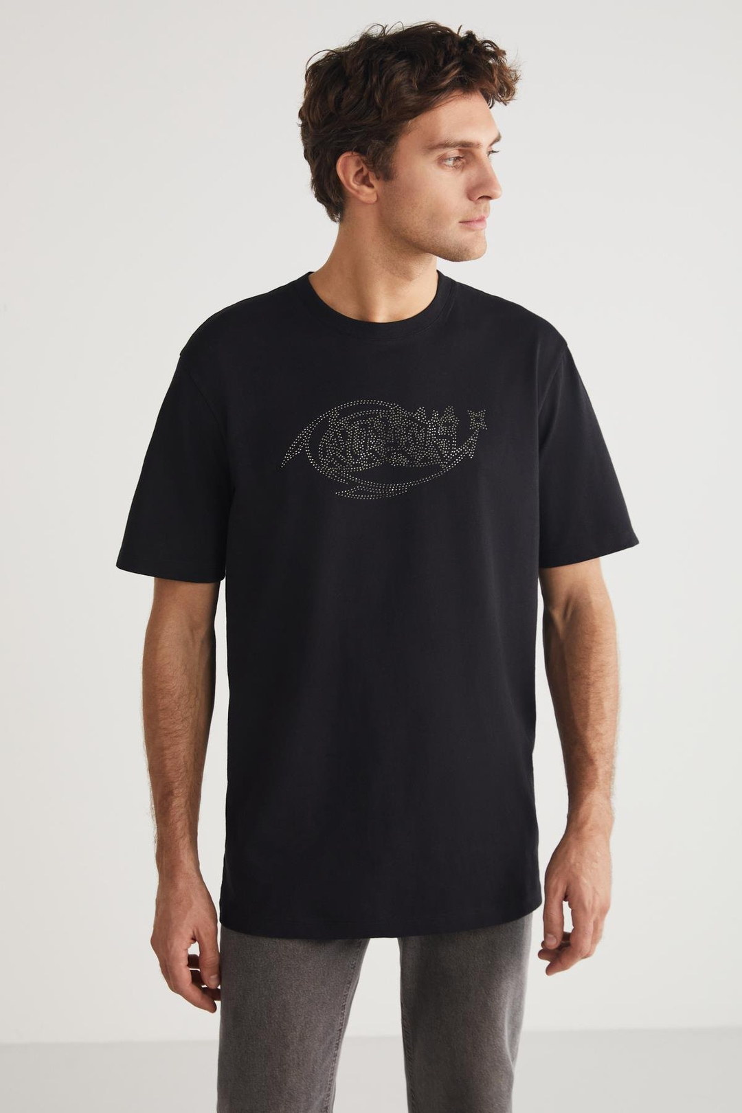 STEVEN Basic Regular Siyah Tekli T-Shirt
