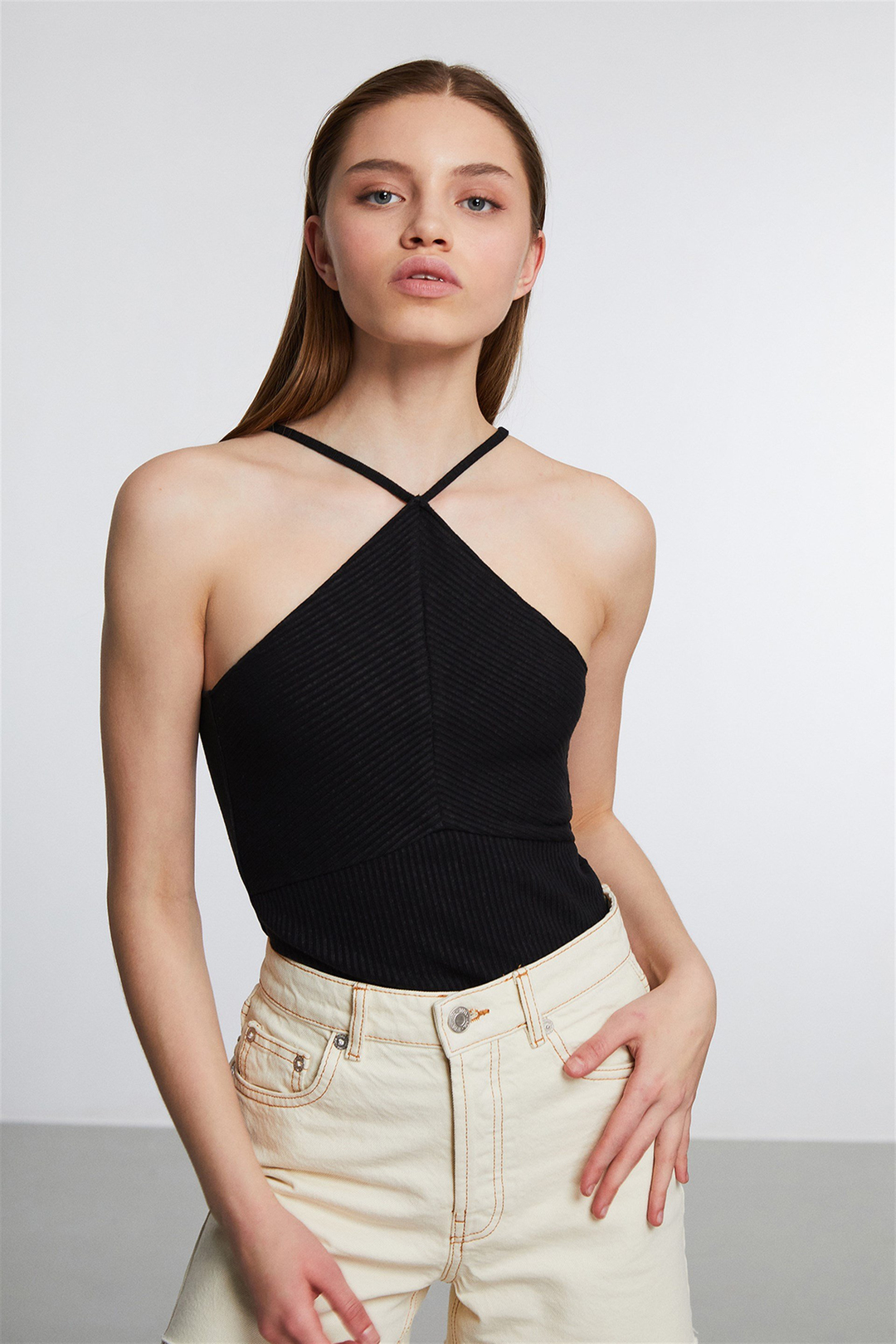 STOCKOLM Kadın Siyah Düz Renk Asimetrik Yaka Regular Fit Bluz