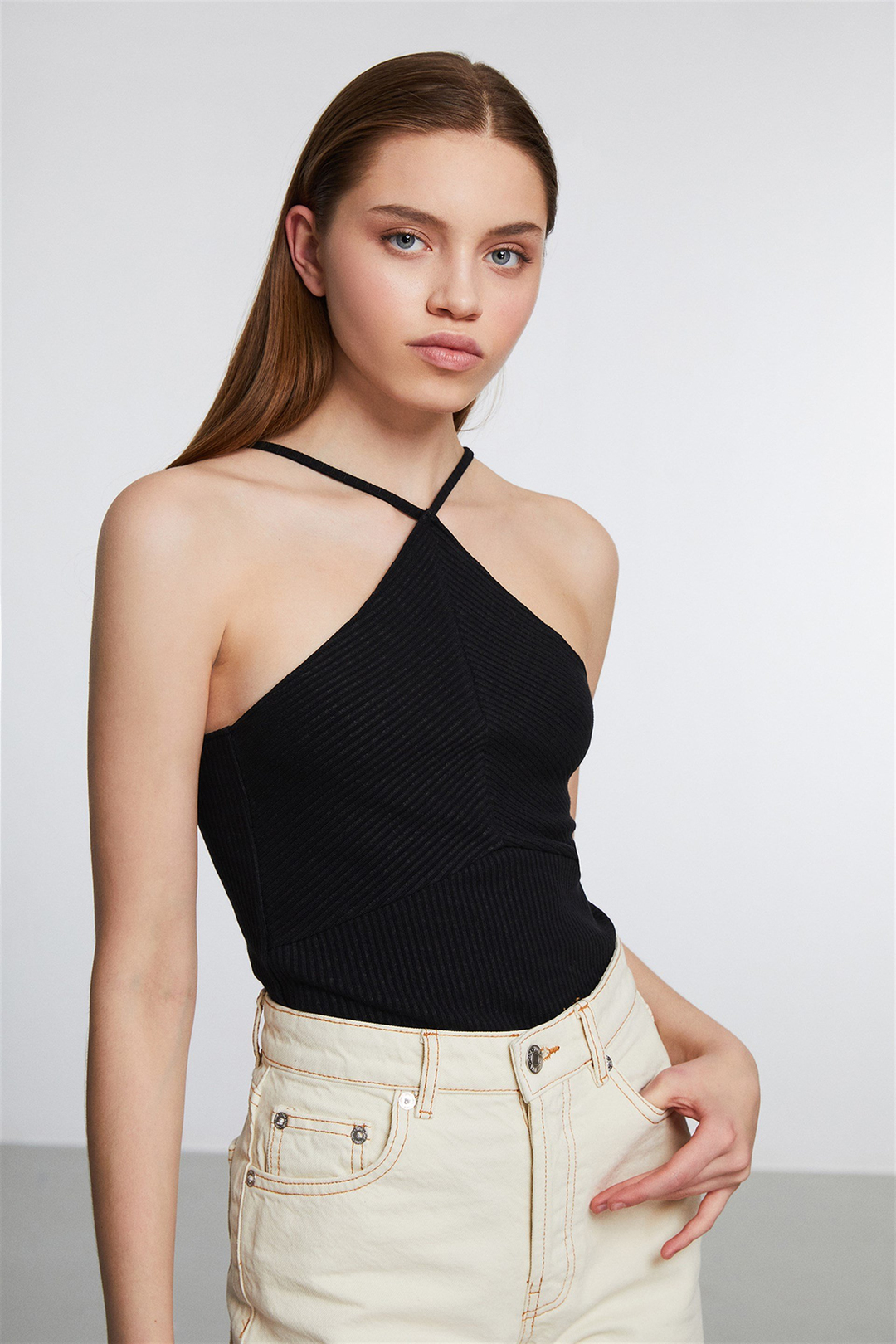 STOCKOLM Kadın Siyah Düz Renk Asimetrik Yaka Regular Fit Bluz