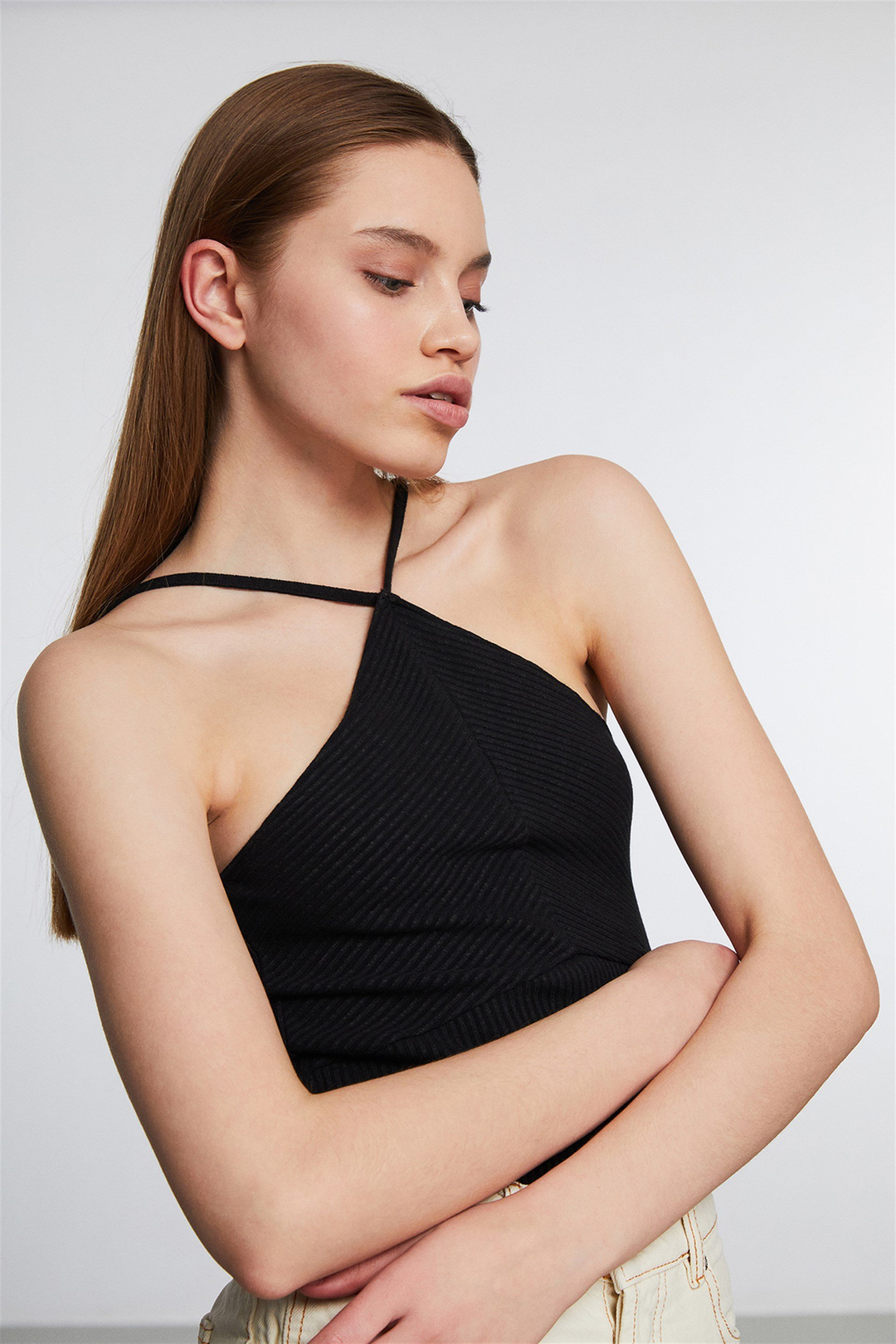 STOCKOLM Kadın Siyah Düz Renk Asimetrik Yaka Regular Fit Bluz